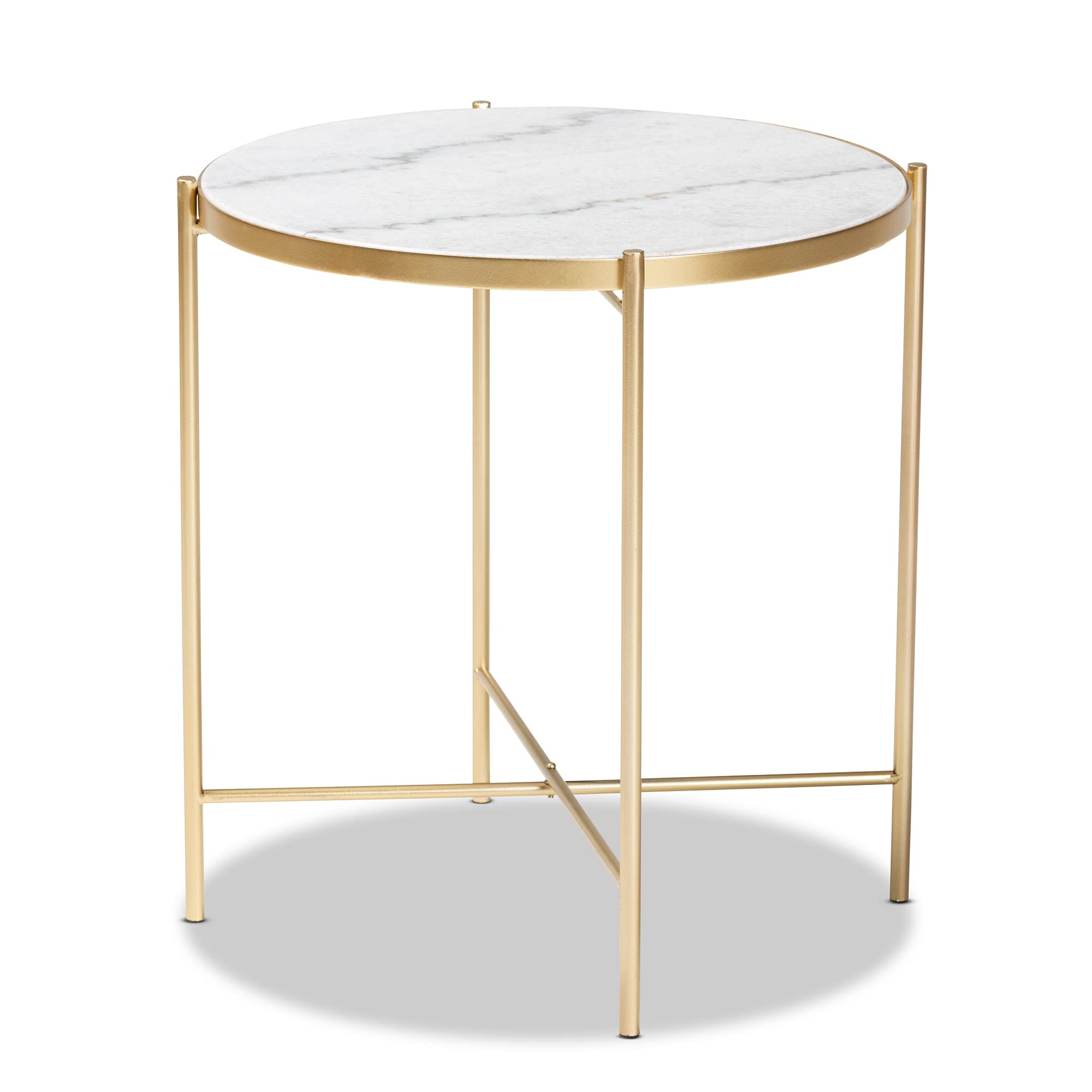Baxton Studio Maddock End Tables - White Marble Top with Gold Metal Base - Perfect for Living Room, Bedroom, or Office Side Tables