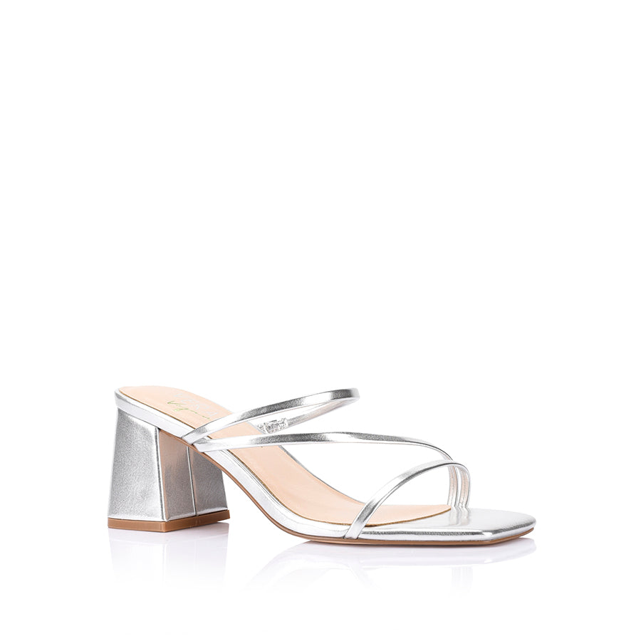 Stanford Block Heel Mules - Silver Metallic Women's Comfortable Slip-On Shoes for Office, Party & Casual Wear