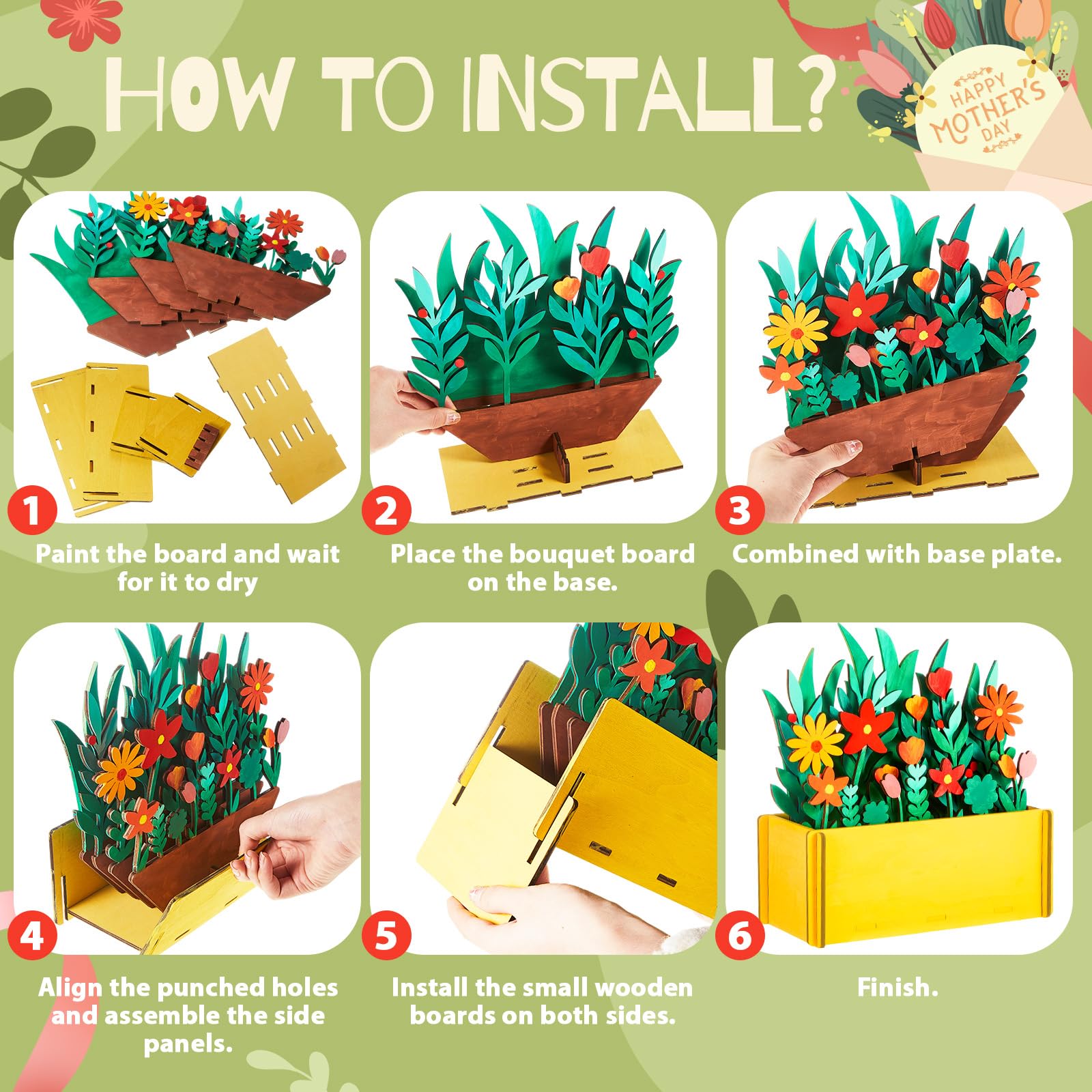 DIY 3D Layered Flower Pot Painting Kit - Wooden Flower Crafts for Kids & Adults, Perfect for Mother's Day, Christmas & Birthday Gifts - Creative Art Supplies for Home Decor & Classroom Projects