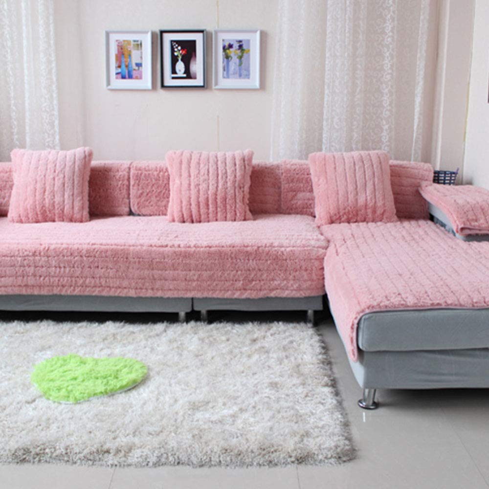 Luxury Faux Fur Sofa Cover - Shaggy Modern Sofa Throw Cover, Furniture Protector for Winter, Pink One-Piece Slipcover | Perfect for Living Room, Bedroom & Home Decor