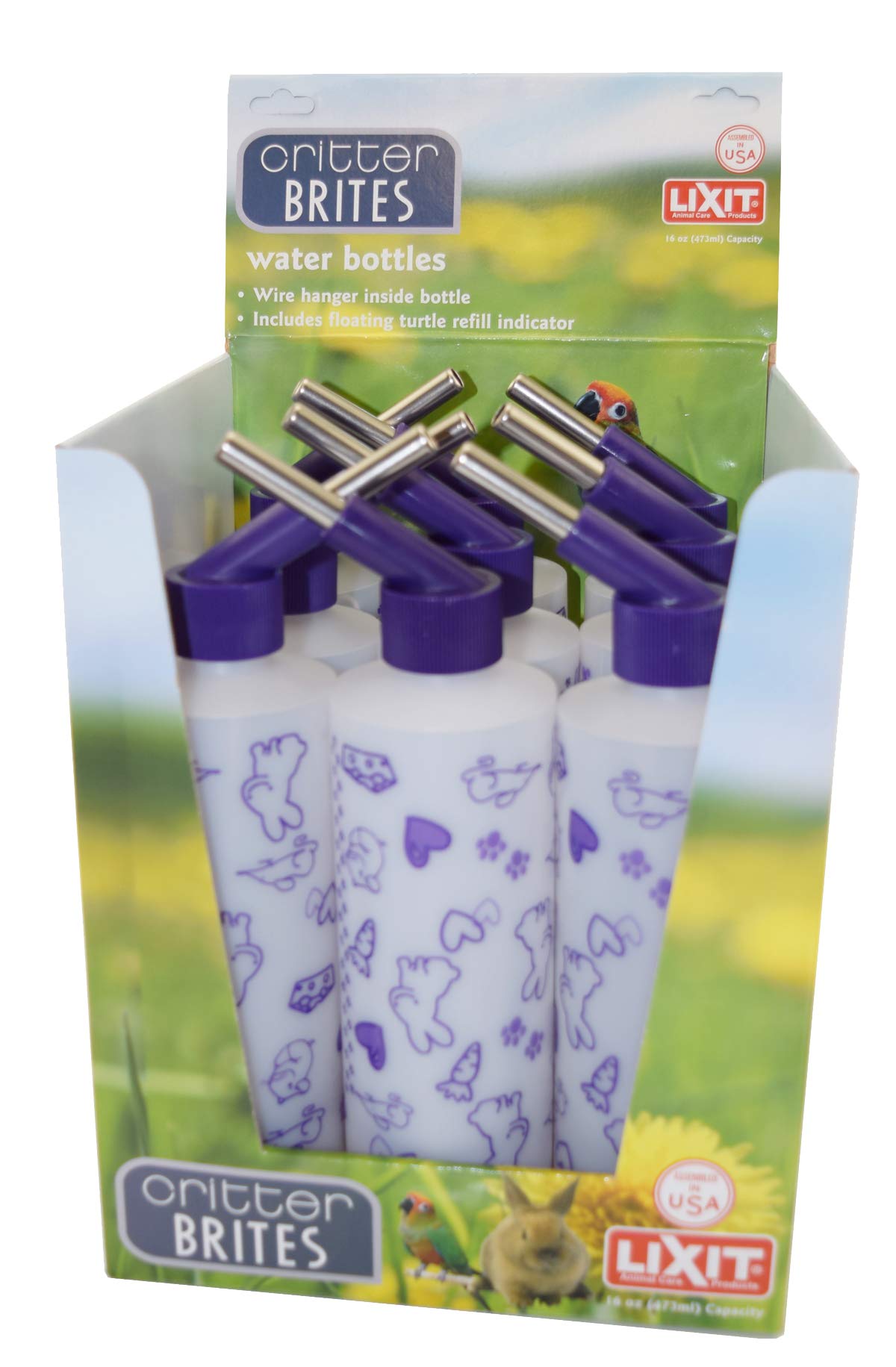 Lixit 16oz Small Animal Water Bottle with Display Case - Leak Proof Drinking Bottle for Rabbits, Ferrets, Chinchillas, Rats, Mice & Guinea Pigs - Perfect for Cages, Hutches and Pet Travel Carriers