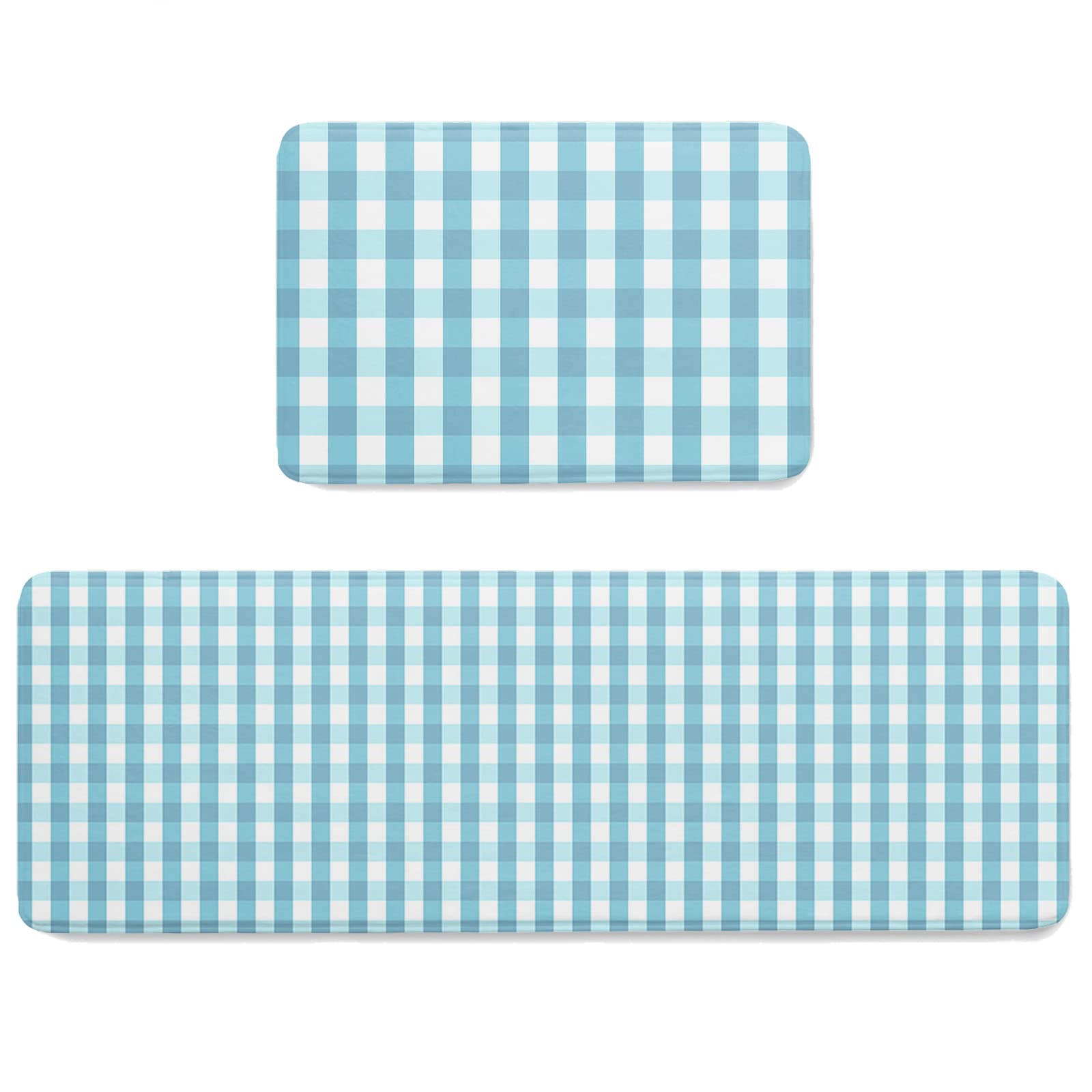 **2-Pack Aqua Blue Anti-Fatigue Kitchen Mats – Non-Slip Cushioned Standing Mat, Absorbent Buffalo Plaid Bath Rug, Washable Indoor Floor Carpet for Home, Office & Laundry Room**    *(Perfect for Kitchens, Bathrooms, Entryways & High-Traffic Areas – Reduces Foot Fatigue & Enhances Comfort!)*