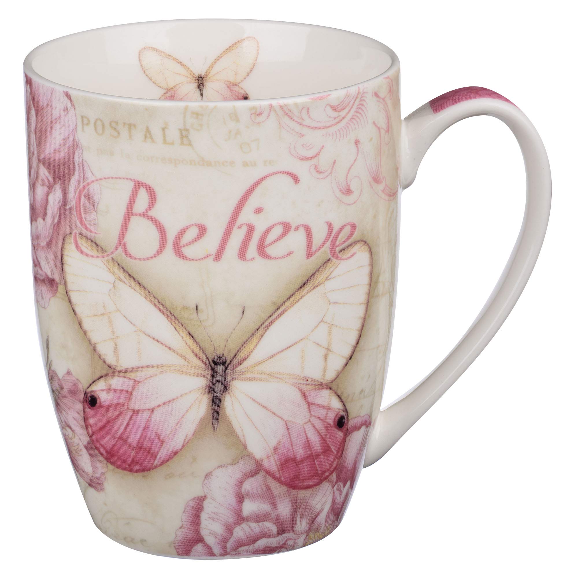 Believe Butterfly Mug – 12oz Pink Botanical Butterfly Coffee Cup with Mark 9:23 Bible Verse – Inspirational Christian Gift for Women & Men – Perfect for Morning Coffee, Bible Study & Thoughtful Gifting (Ceramic)