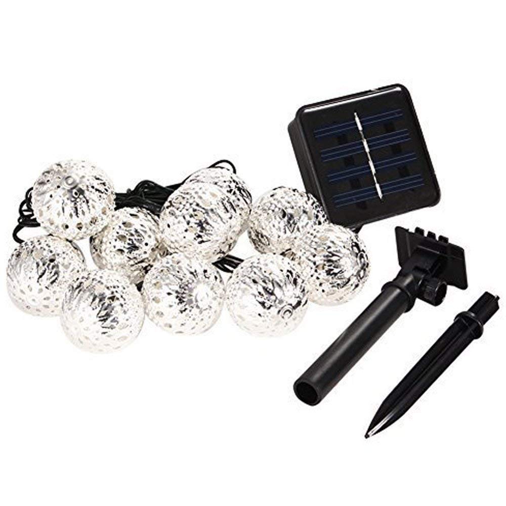 Solar Powered Metal Ball String Lights - 12 LED 3.5M Outdoor/Indoor Moroccan Fairy Lights for Garden, Patio, Christmas, Wedding, Party & Home Decor (White) | Weatherproof & Energy Efficient Lighting Solution
