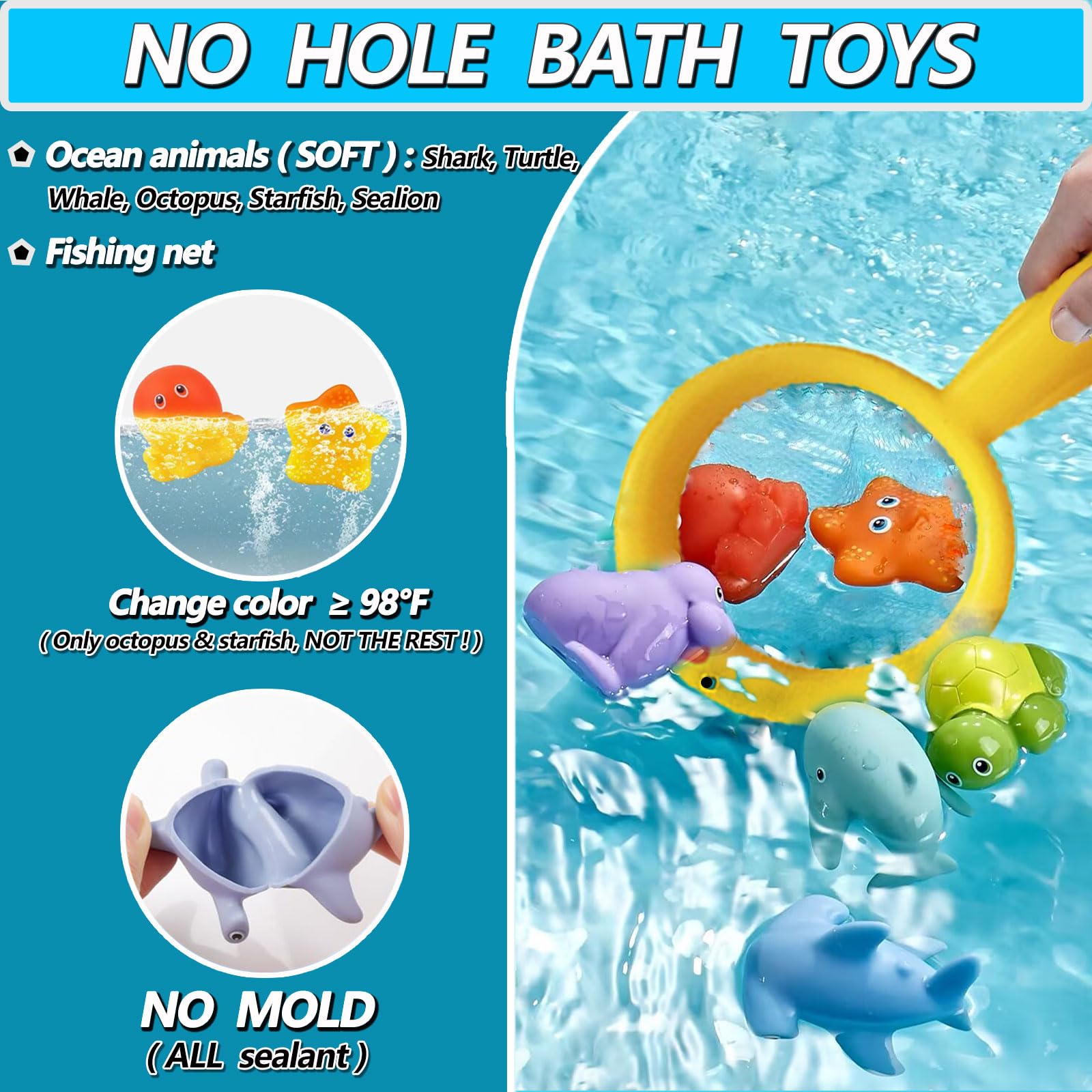 Wind-Up Swimming Ducks & Boat Bath Toys for Babies 0-12 Months - No Hole Baby Bath Toys for 1-3 Year Olds, Includes Fishing Net & Watering Can - Perfect for Bathtime, Pool Play & Early Water Play Development