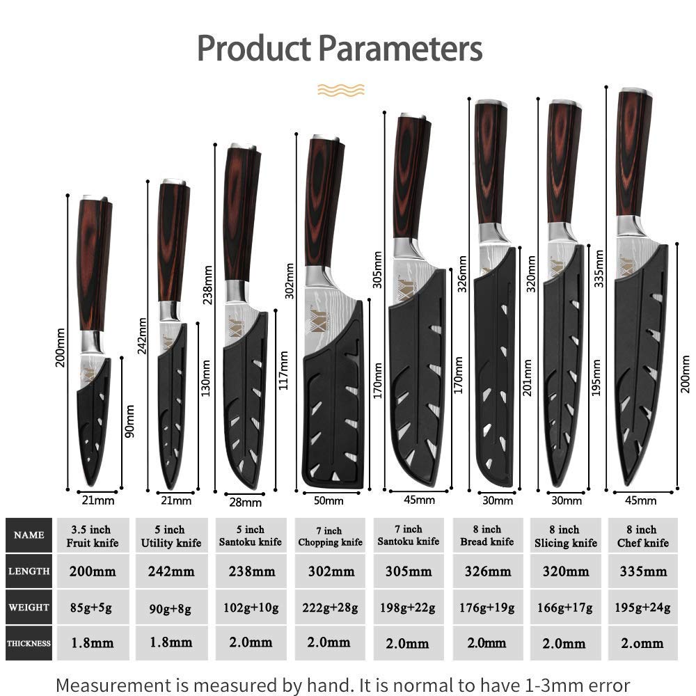 XYJ Full Tang Chinese Kitchen Knife Set - 8