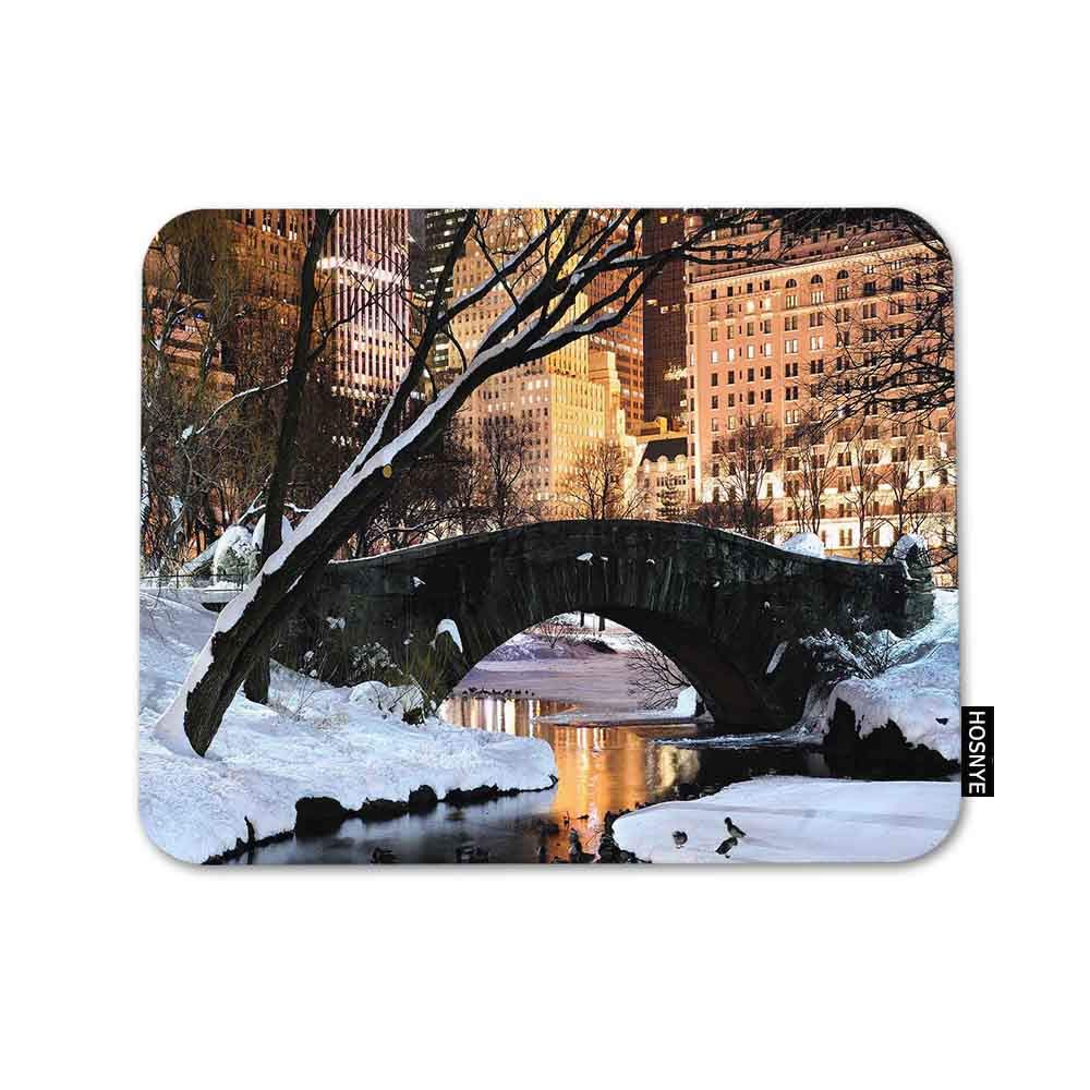 HOSNYE New York City Gaming Mouse Pad - Non-Slip Rubber Base with Stitched Edges, Manhattan Central Park Winter Snow Panorama Mouse Mat for PC & Laptop - Perfect for Office, Gaming & Home Workspace