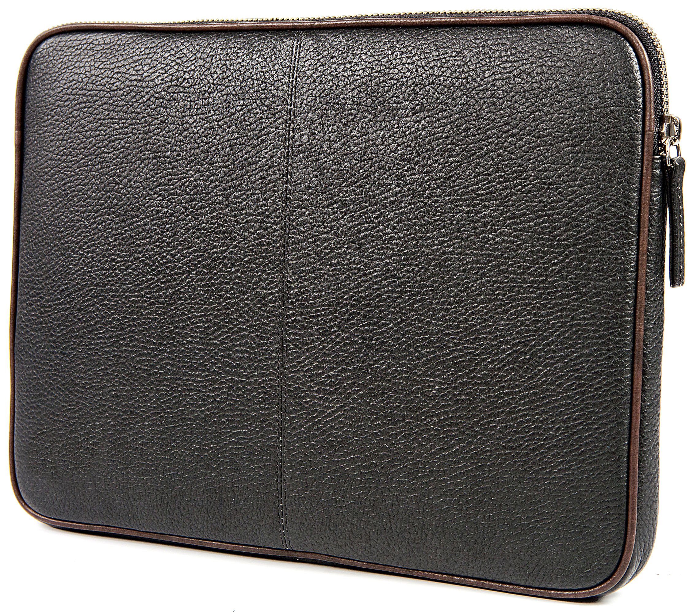 Premium Genuine Leather Tablet Case for 7-Inch Devices - Black with Elegant Brown Piping | Perfect for iPad Mini, Kindle Fire & Android Tablets | Ideal for Work, Travel & Home Use