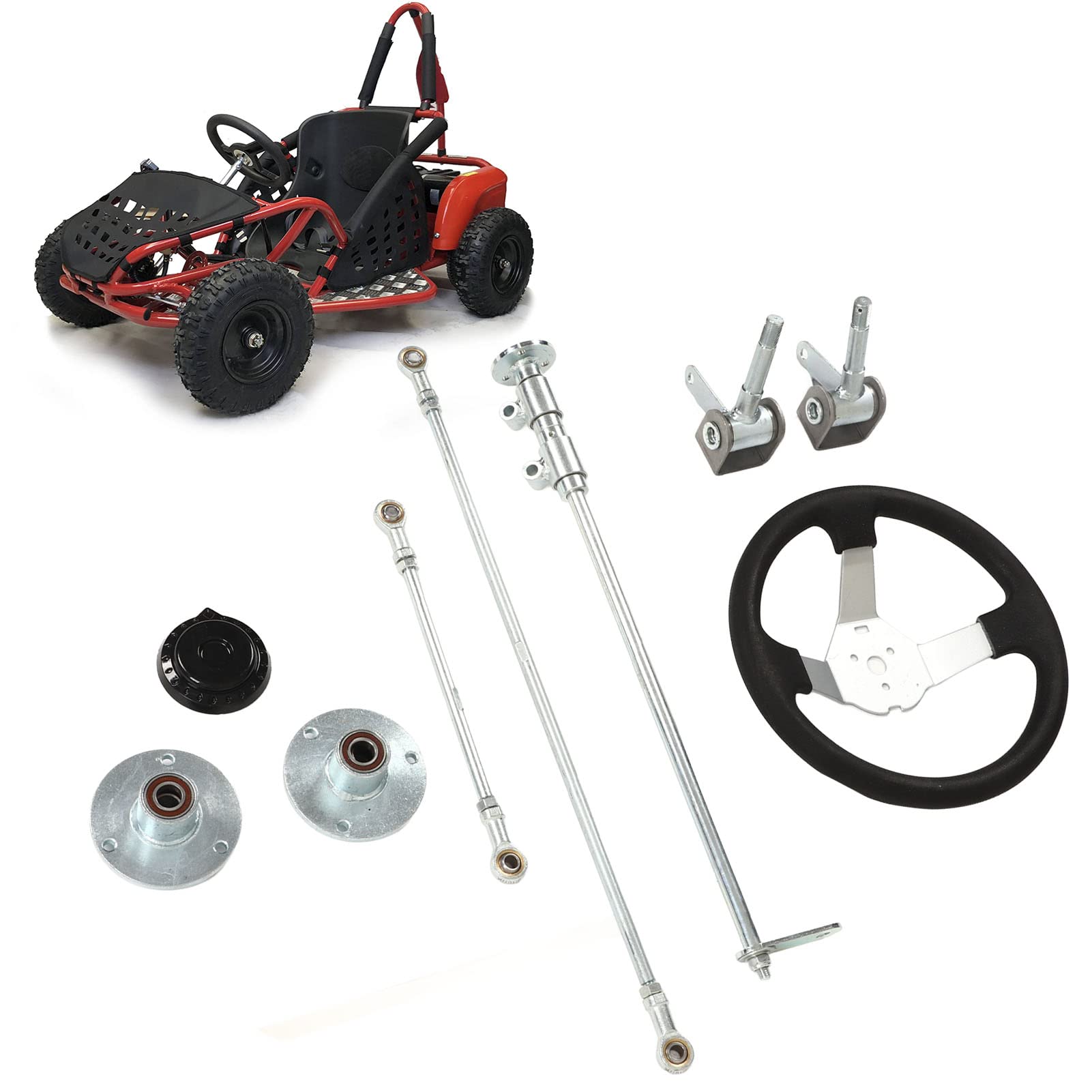 300mm Kart Steering Wheel Kit with Tie Bar Mount & Rod Ball Joint Rack Shaft - Universal Go Kart Racing Accessories for DIY Karting, Quad Bikes & Off-Road Vehicles
