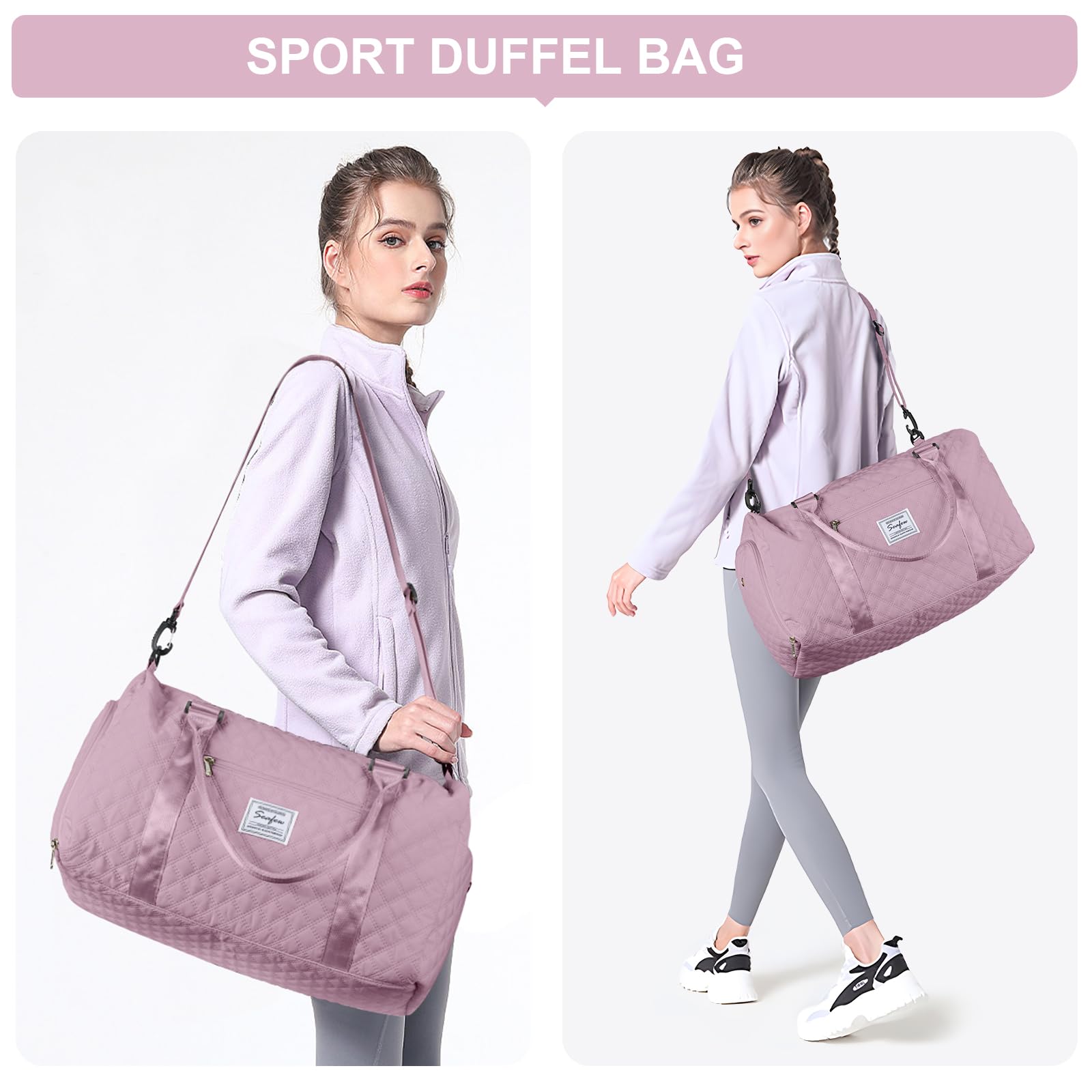 Women's Gym Bag with Shoe Compartment - Sports Duffel, Overnight Carry-On & Weekender Travel Tote with Toiletry Bag (Purple) - Perfect for Workouts, Airplane Travel & Weekend Getaways