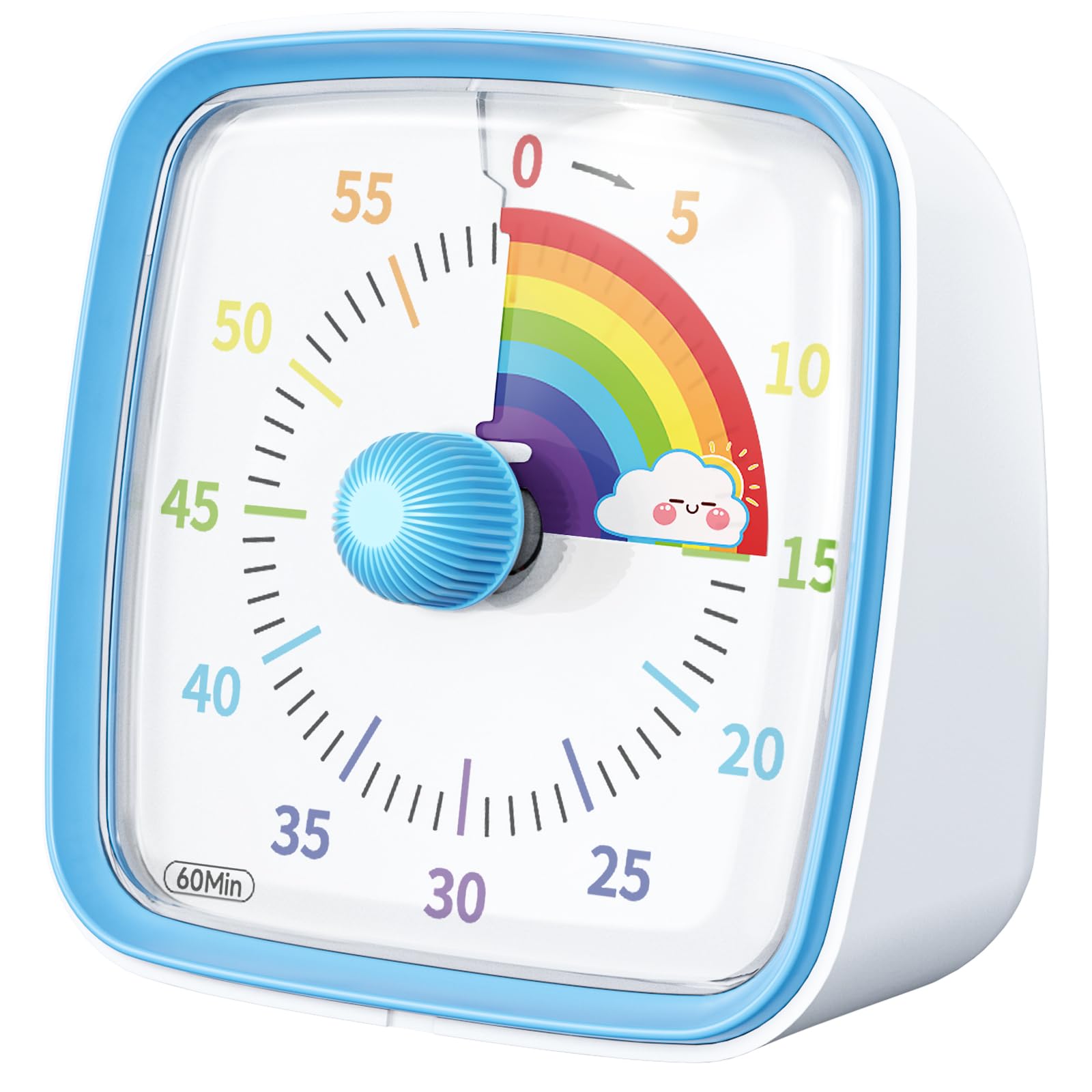 Yunbaoit 60-Minute Visual Timer for Kids & Adults - Silent Flash Countdown Clock with Rainbow Display | Time Management Tool for Classroom, Home, Kitchen & Office (Blue) | Perfect for Homework, Cooking, Meetings & Productivity Tracking