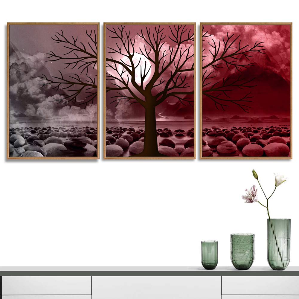 Wall26 3-Panel Framed Abstract Tree Canvas Wall Art - 24x36 Inches Ready to Hang - Modern Home Decor for Living Room & Bedroom - Perfect for Housewarming Gifts & Interior Design