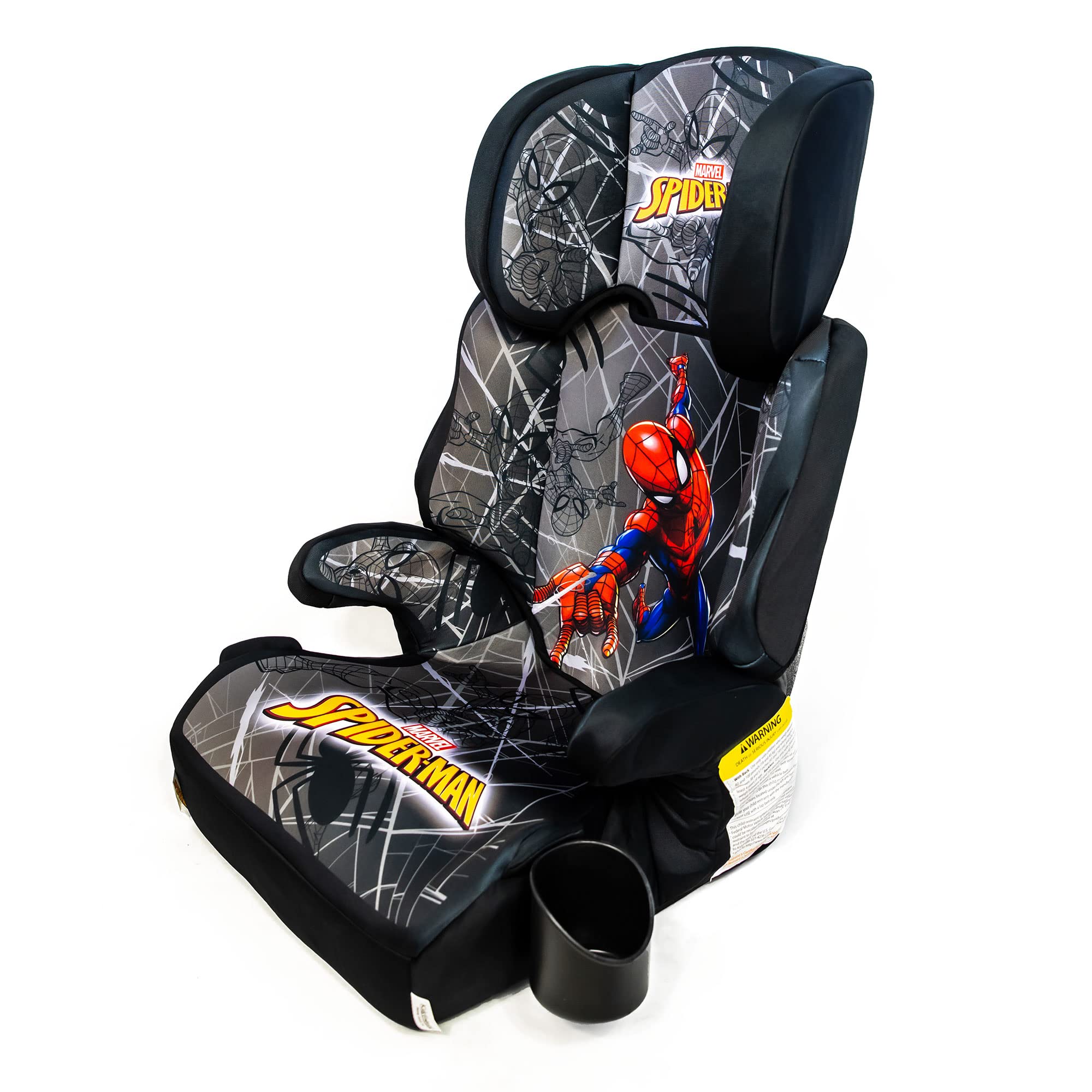 KidsEmbrace Marvel Spider-Man High Back Booster Car Seat - Grey Web Design | Safe & Comfortable for Toddlers | Perfect for Family Road Trips & Daily Commutes