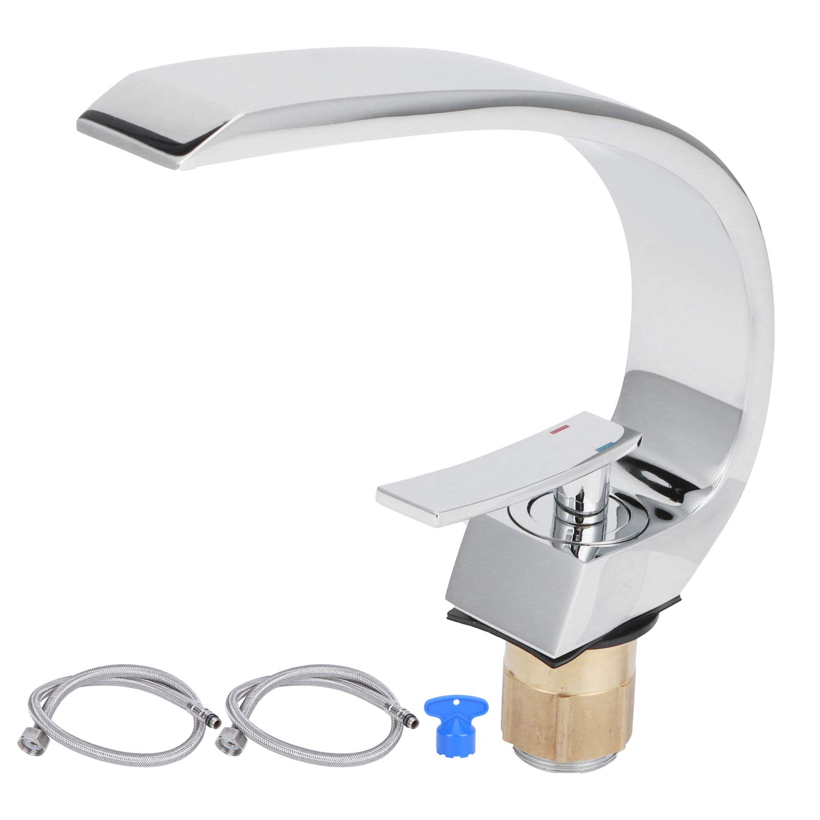TOTITOM Single Handle Sink Faucet - G1/2 Curved Design Hot & Cold Water Mixer Tap with Hose for Bathroom, Kitchen & Hotel Use - Perfect for Modern Vanities, Washing Dishes & Handwashing