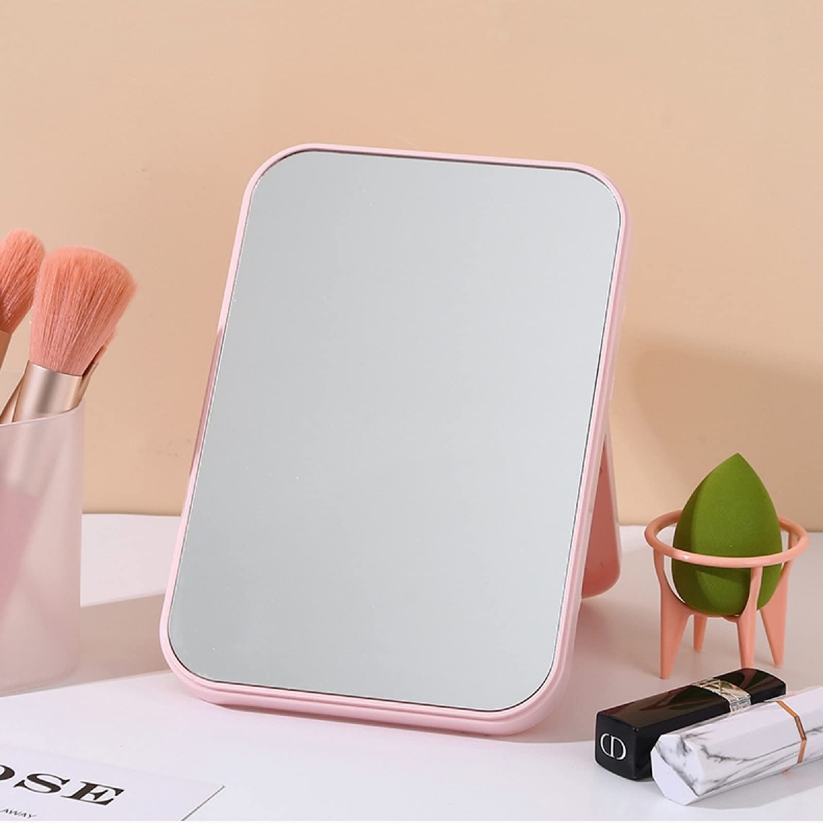 TOMATUS Pink Framed Glass Rectangle Makeup Mirror with Stand - Portable Folding Travel Mirror for Home, Vanity, Camping & On-the-Go | Perfect for Dressing Table, Bathroom & Travel Cosmetics (Pack of 1)