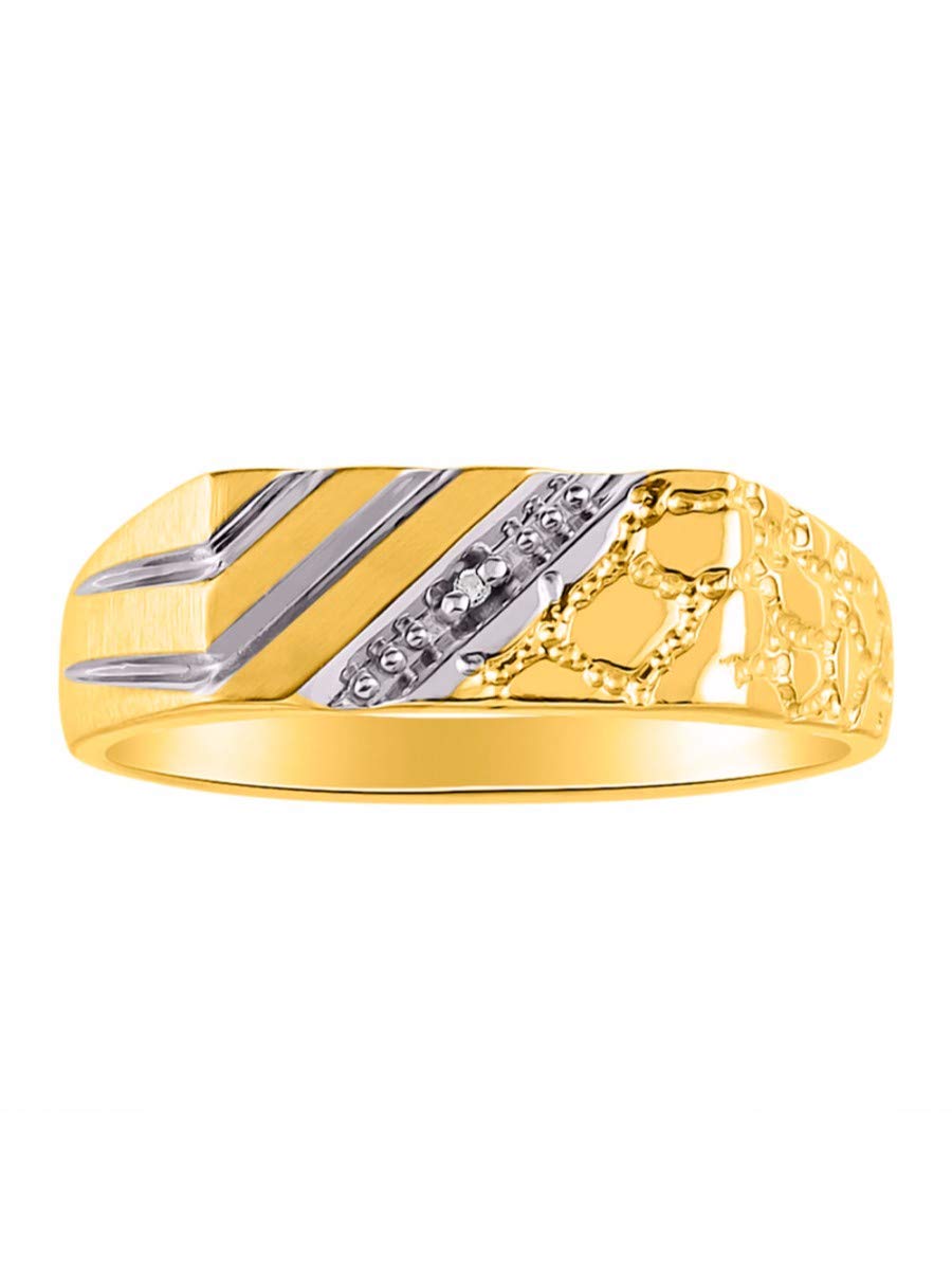 RYLOS Men's Sterling Silver or Gold Plated 1/2 Nugget Ring with Genuine Diamonds - Sizes 6-13 | Elegant Wedding Band, Anniversary Gift & Everyday Jewelry for Men