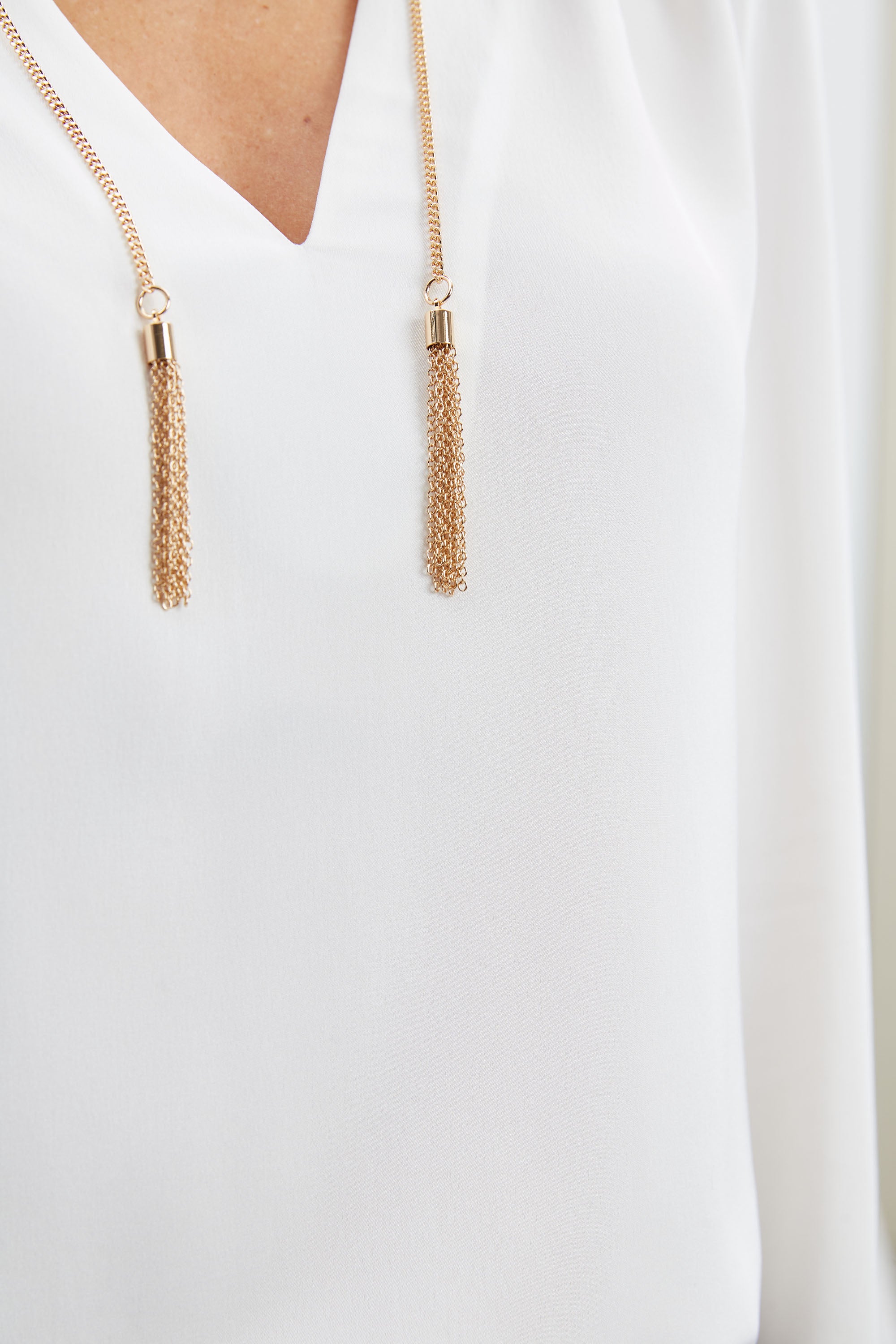 Silk Chain Tassel Shirt for Women - Elegant Boho Blouse with Beaded Detailing - Perfect for Parties, Date Nights & Summer Outfits
