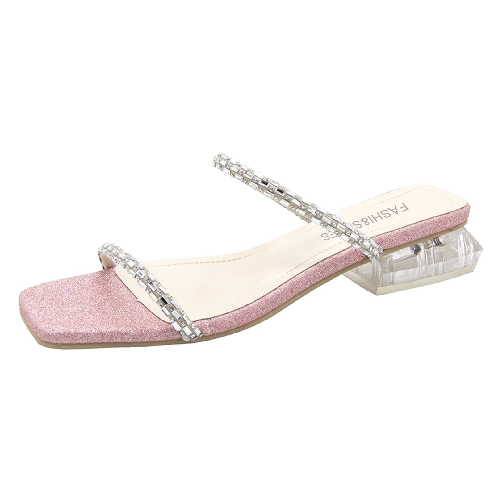 **Women's Chunky Heel Platform Sandals - Rhinestone Peep-Toe Slip-On Dressy Summer Wedge Shoes - Size 12 | Casual & Party Wear for Women**