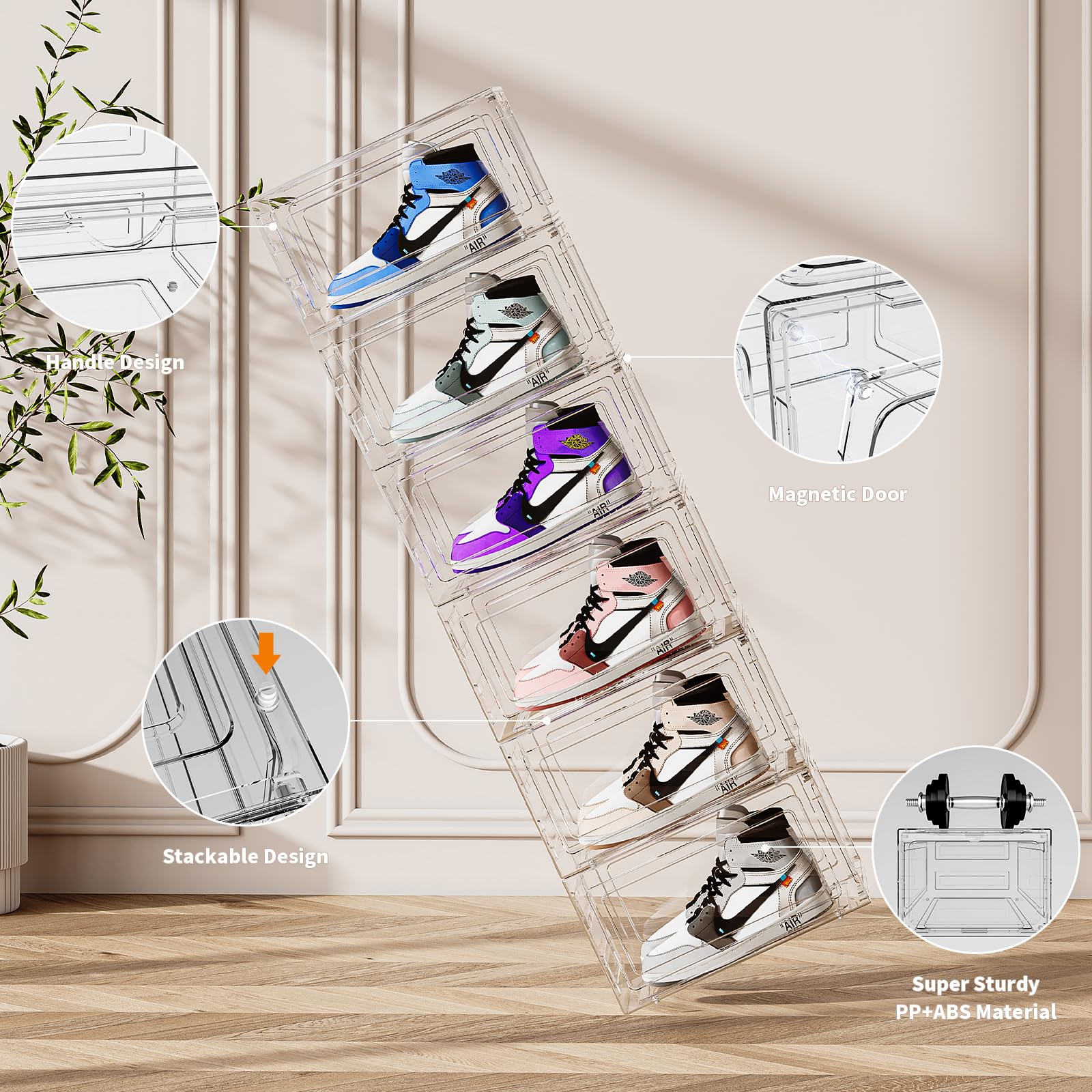 **Upgraded Thickened Clear Plastic Shoe Storage Boxes - 8 Pack Stackable Shoe Organizer with Magnetic Drop Front Door | Sturdy & Large for US Size 14 | Perfect for Closet, Entryway, or Shoe Display Case**