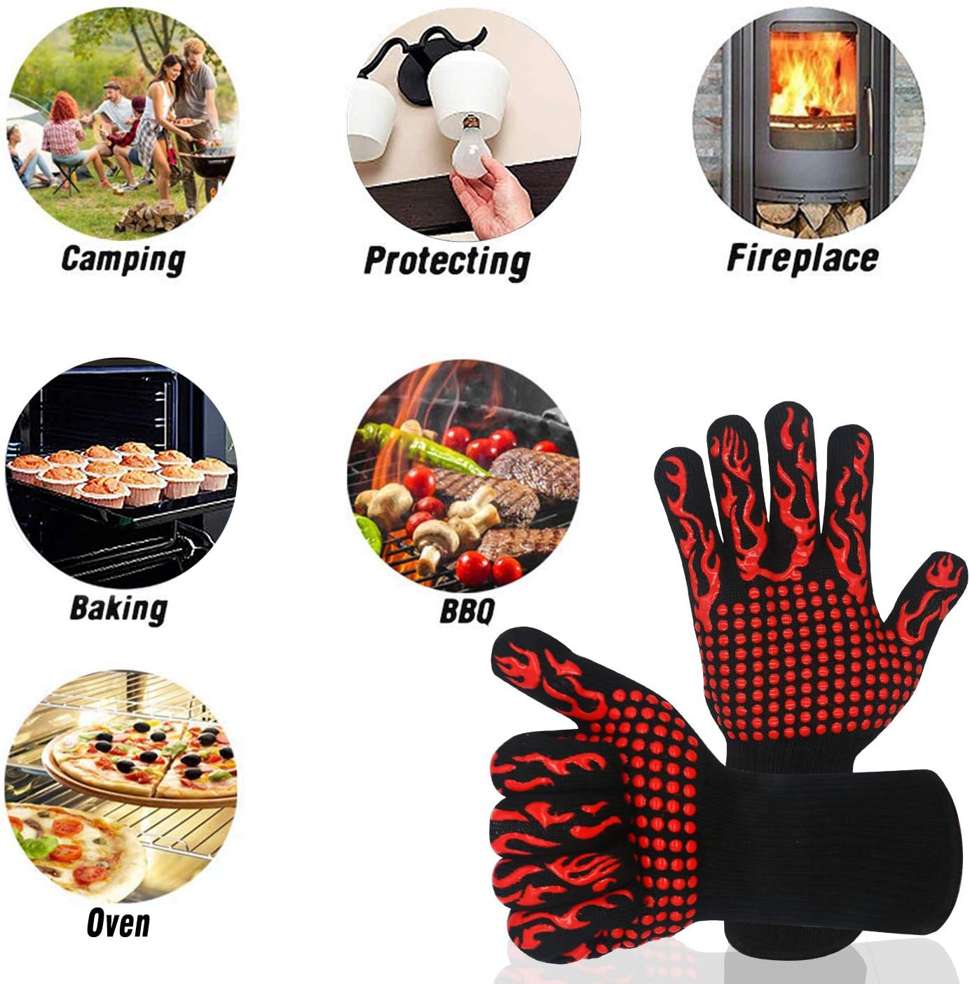 Heat Resistant BBQ Gloves - Fireproof Oven Mitts for Grilling, Smoking & Baking - Perfect for Outdoor Cooking, Camping & Kitchen Use