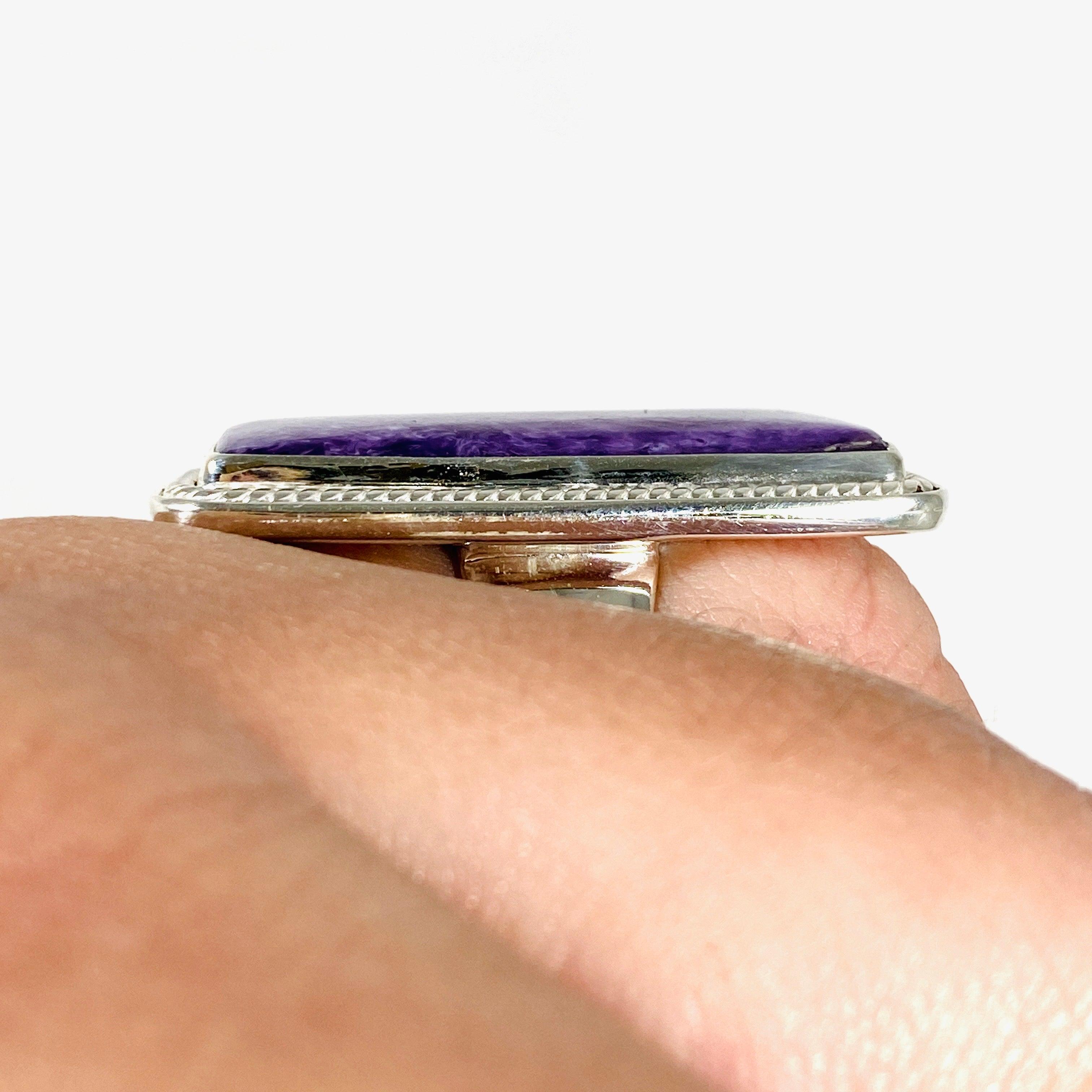 Charoite Rectangular Ring Size 11 KRGJ3048 - Elegant Purple Gemstone Jewelry for Women, Perfect for Weddings, Parties & Special Occasions