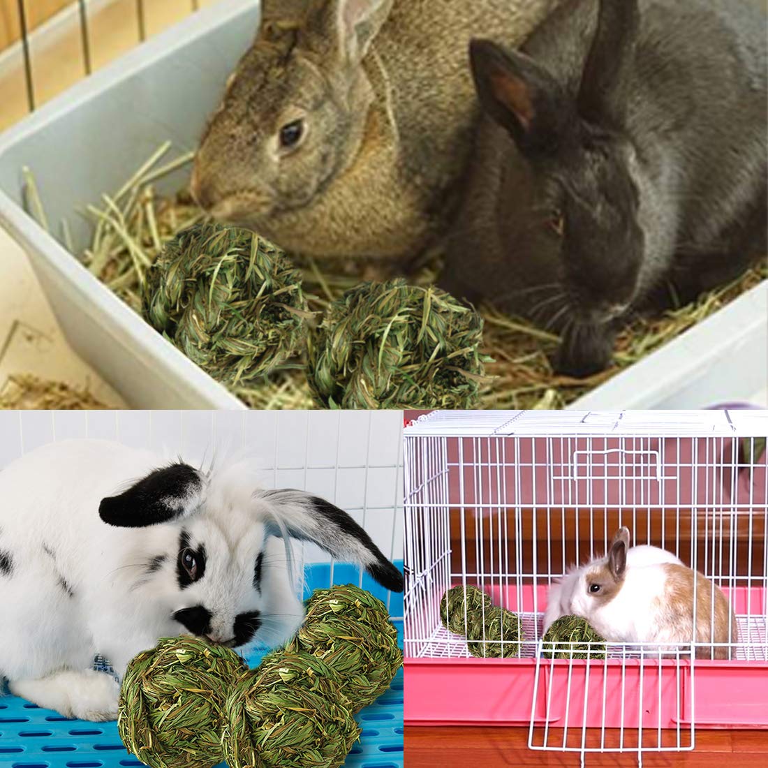 6 Pack Natural Timothy Woven Grass Chew Balls for Rabbits, Hamsters, Chinchillas, Gerbils & Guinea Pigs - Small Animal Teeth Grinding & Play Activity Toys - Perfect for Cage Enrichment & Stress Relief