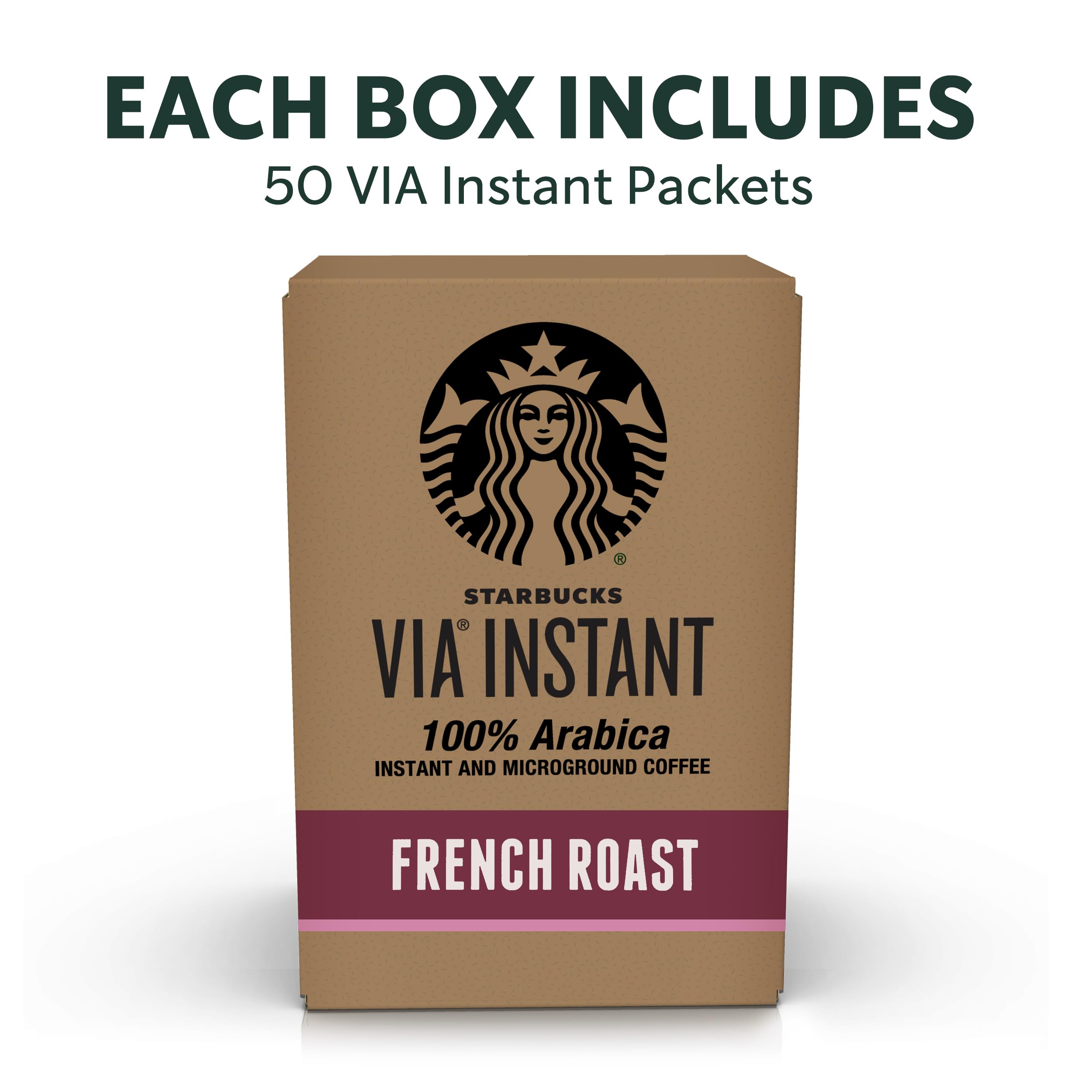 Starbucks VIA Instant Dark Roast Coffee - 100% Arabica French Roast (50 Single-Serve Packets) | Perfect for Office, Travel & Camping