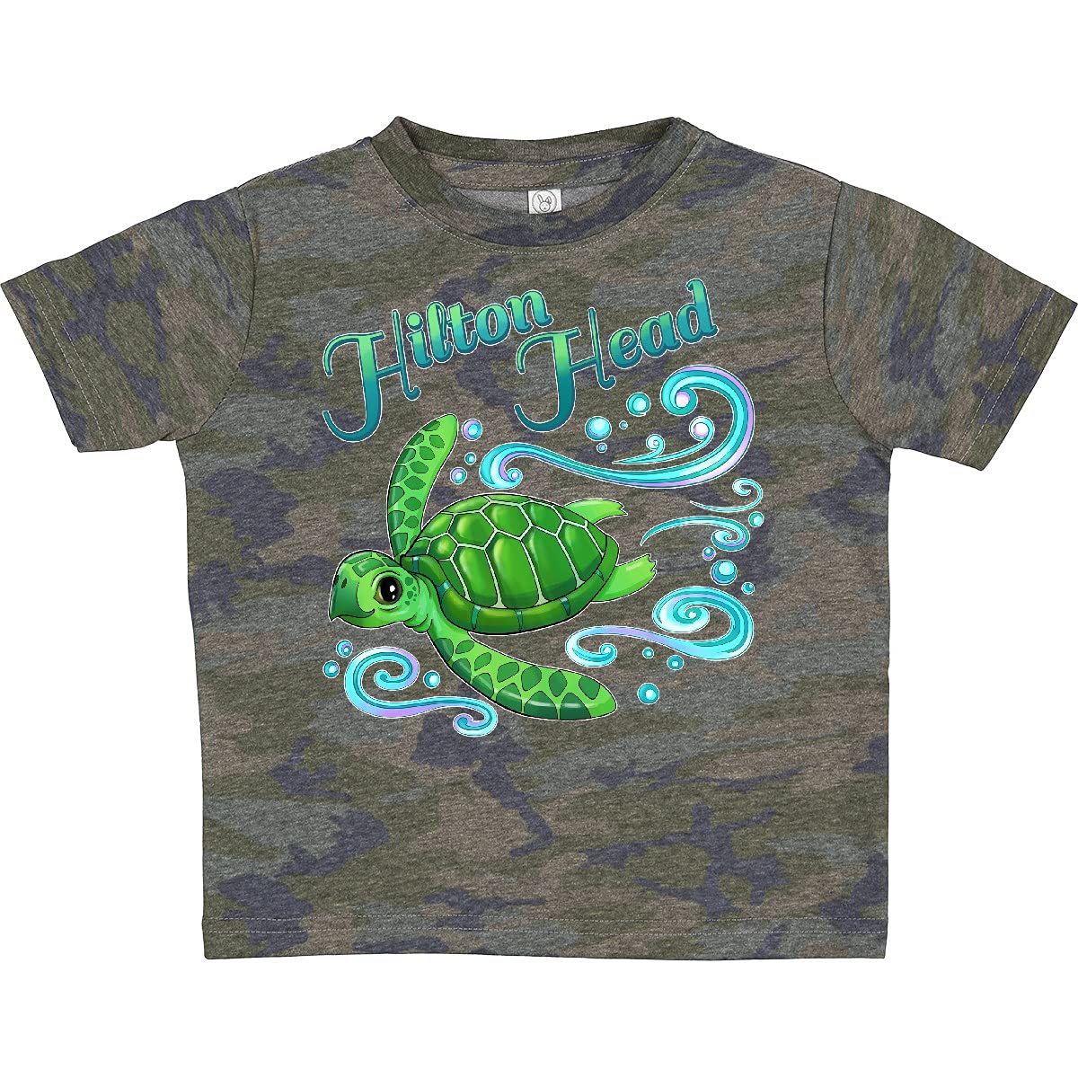 Inktastic Hilton Head Cute Sea Turtle with Waves and Bubbles Toddler T-Shirt - Soft Cotton Baby Tee for Boys & Girls - Perfect for Beach Vacations, Summer Outfits & Family Photos