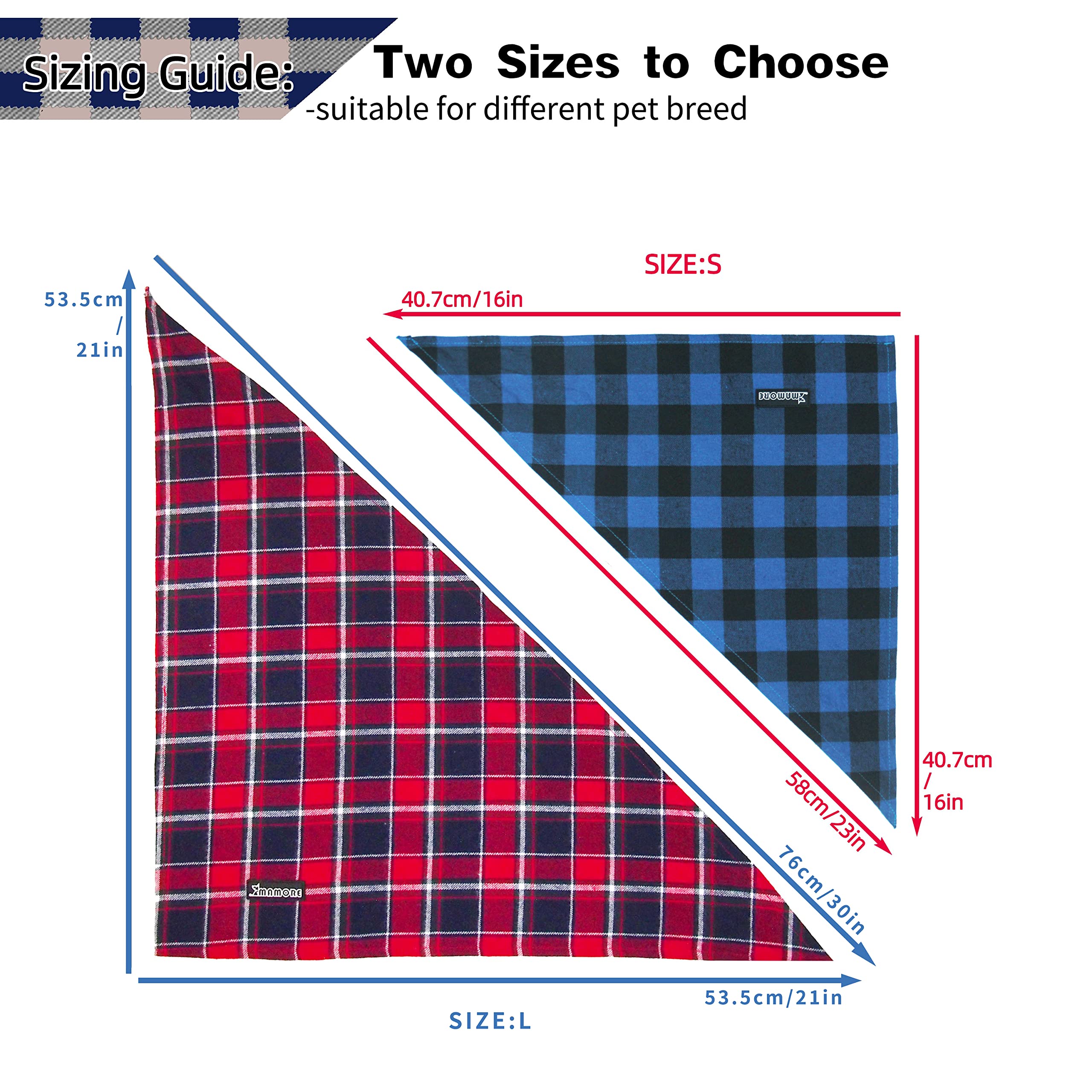 Adjustable Plaid Dog Bandanas - 1PC Soft Washable Cotton Triangle Bib Kerchief Scarf for Small Medium Large Dogs & Cats (Red & Blue, Small) - Perfect for Pet Fashion, Grooming, and Special Occasions