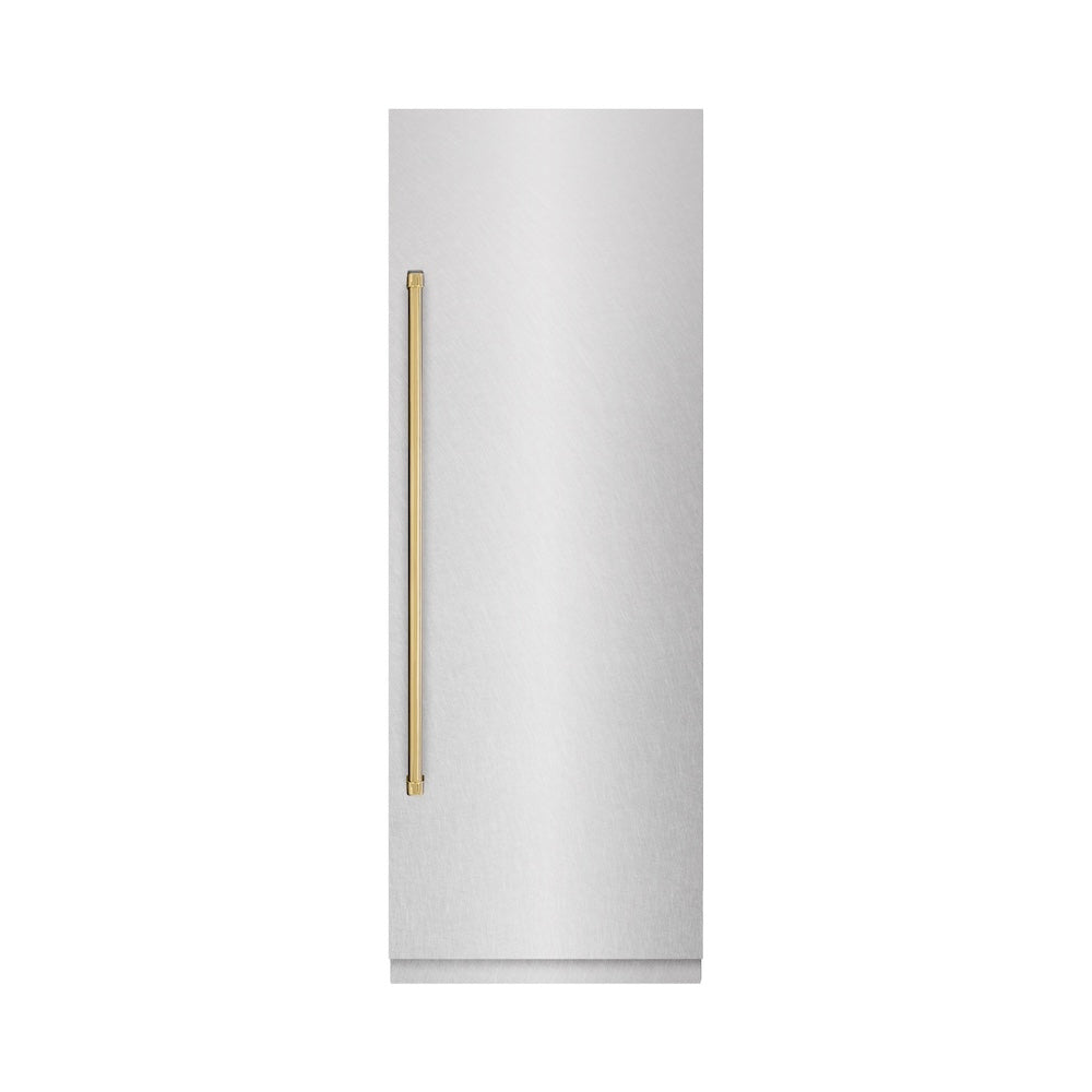 ZLINE Autograph Edition 30-Inch 16.7 cu ft Column Refrigerator - Satin Stainless Steel Exterior, Graphite Gray Interior with Polished Gold Accents (RCRVZ SN 30 G) - Perfect for Modern Kitchens & Open-Concept Living Spaces