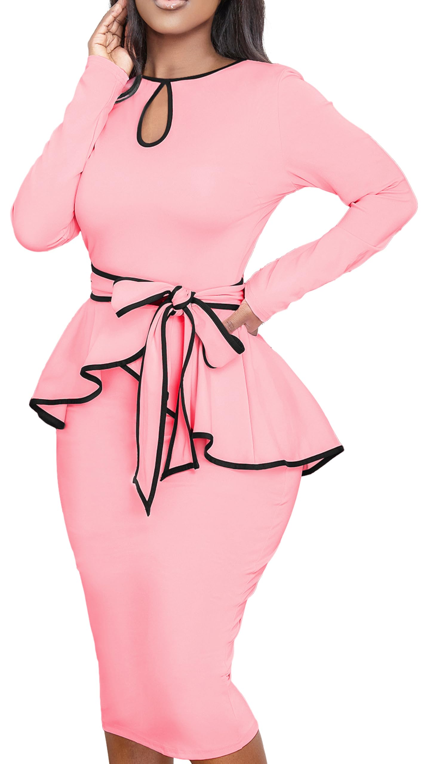 Elegant Peplum Dresses for Women - Business Casual Knee-Length Vintage Bodycon Dress with Flattering Fit | Perfect for Office, Cocktail Parties & Date Nights