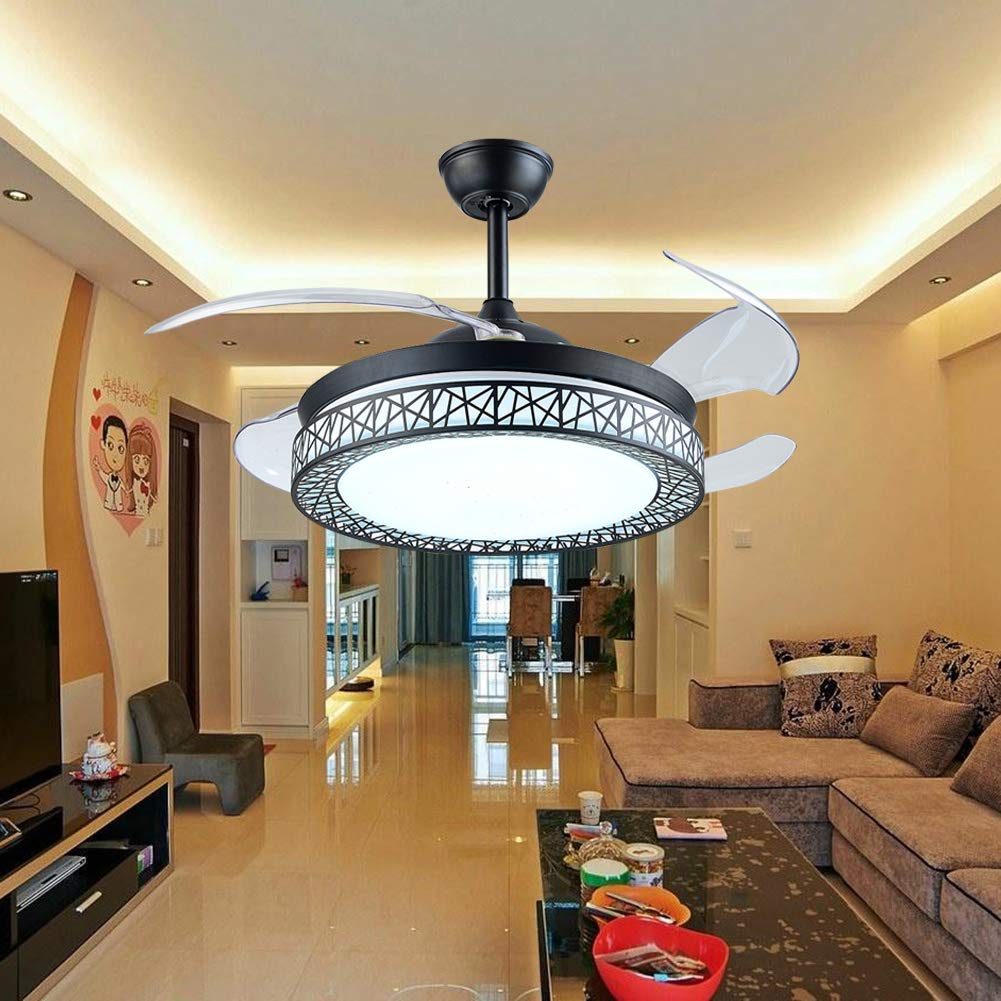 42 Inch Black Ceiling Fan with Lights - 3 Color Changing LED Remote Control, Ultra Quiet Modern Chandelier Fan for Bedroom, Living Room & Study Room - Perfect for Home Cooling and Stylish Lighting