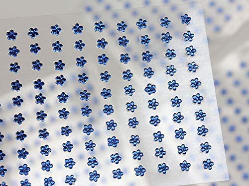 3mm Blue LQ05 Flower Self-Adhesive Acrylic Rhinestones - 500PCS (5 Sheets) - Plastic Face Gems & Body Jewels for DIY Cards, Invitations, Nail Art, Scrapbooking & Craft Decorations - Perfect for Party, Wedding, Cosplay & Costume Accessories