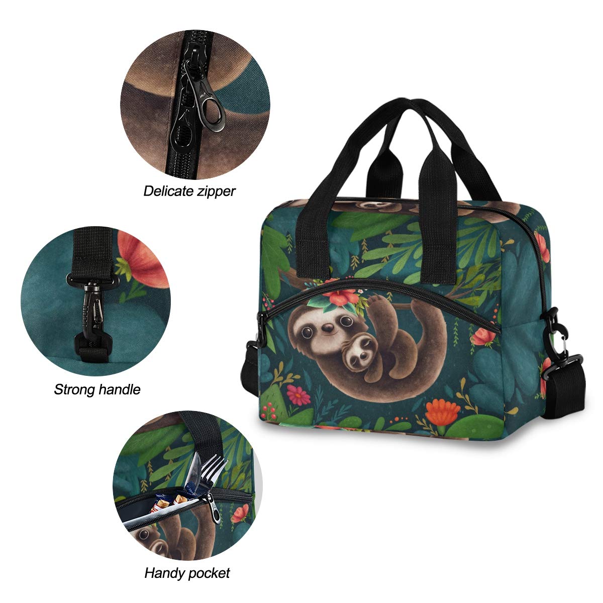 Blueangle Cute Sloths Insulated Lunch Bag for Women & Men - Water-Resistant Thermal Tote Lunch Box Cooler Bag with Organizer Pockets | Perfect for Work, School, Picnics & Outdoor Activities