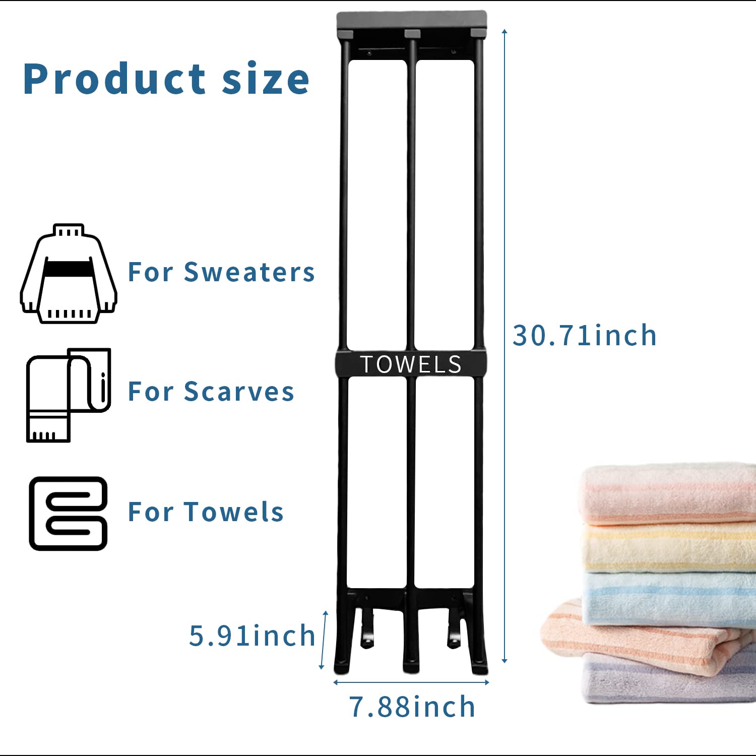 Stainless Steel Wall Mounted Towel Rack with Storage Shelf & 3 Hooks - Space Saving Bathroom Organizer for Rolled/Folded Towels & Washcloths - Perfect for Small Bathrooms, Spa, Gym & Laundry Room Organization