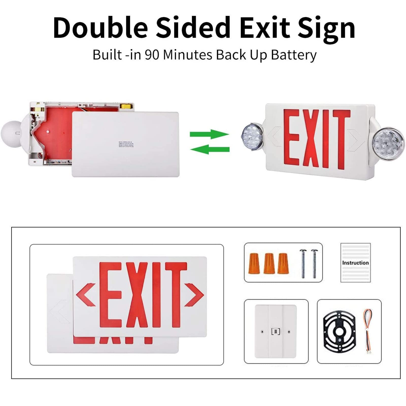 AKT LIGHTING UL Certified Emergency Exit Light - Adjustable Dual LED Head Exit Sign with Backup Battery, Commercial Grade (Red, 6 Pack) for Offices, Warehouses & Public Buildings