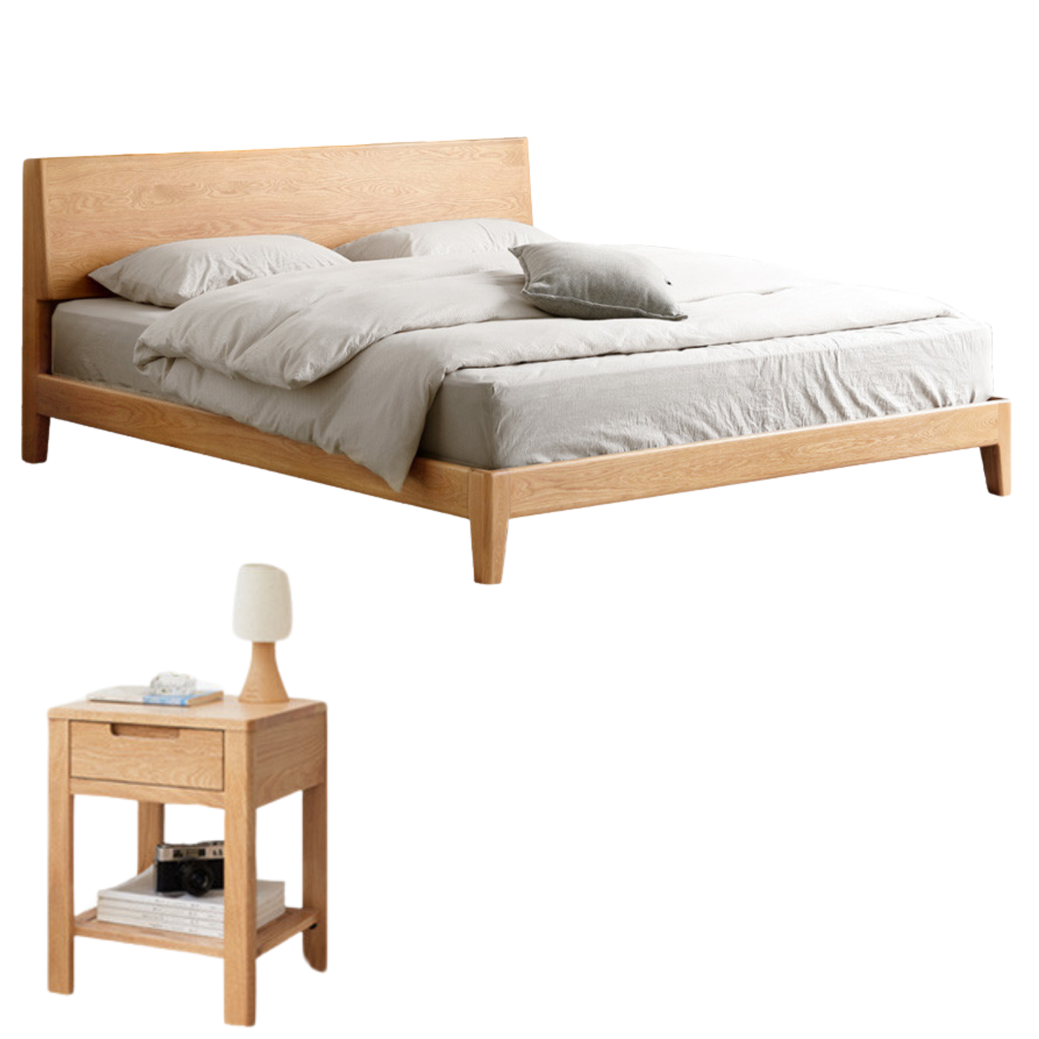 Solid Oak Wood LED Bed Frame with Built-in Lighting - Perfect for Modern Bedrooms, Guest Rooms, and Cozy Home Decor