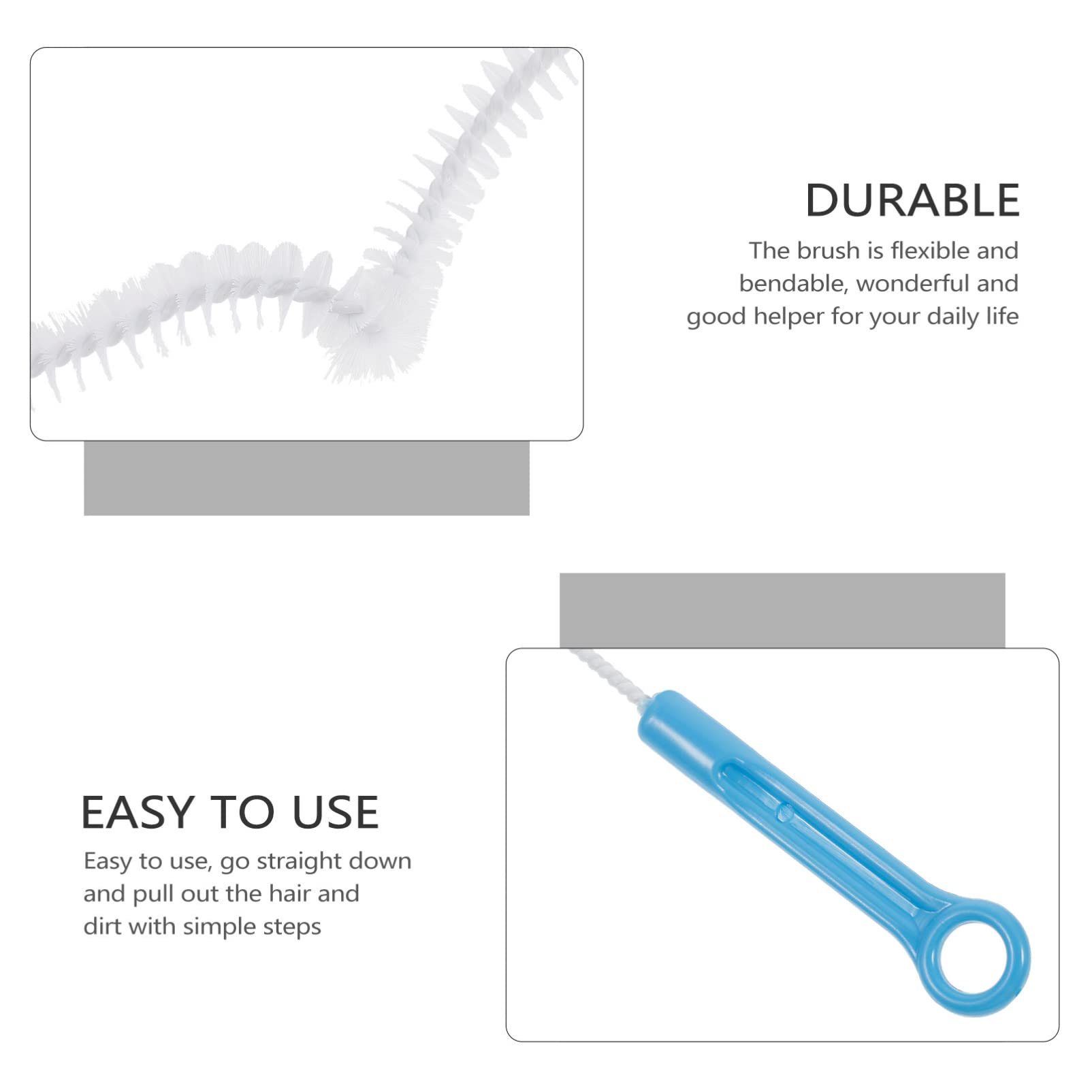 Scicalife 2-Pack Flexible Drain Cleaning Brush - Bendable Sink, Shower & Bathtub Drain Cleaner with Hair Catcher - White & Blue Overflow Drain Brush for Kitchen, Bathroom & Dishwasher (Household Sewer Maintenance Tool)