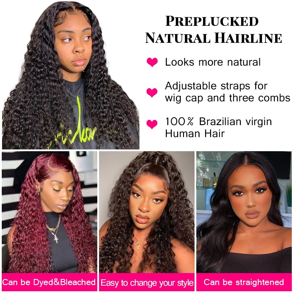 13x6 HD Transparent Lace Front Wigs for Black Women - Mongolian Deep Curly Human Hair Wig with Baby Hair | Glueless Pre-Plucked Deep Wave Frontal Wig (26 Inch) - Perfect for Daily Wear, Parties & Special Occasions
