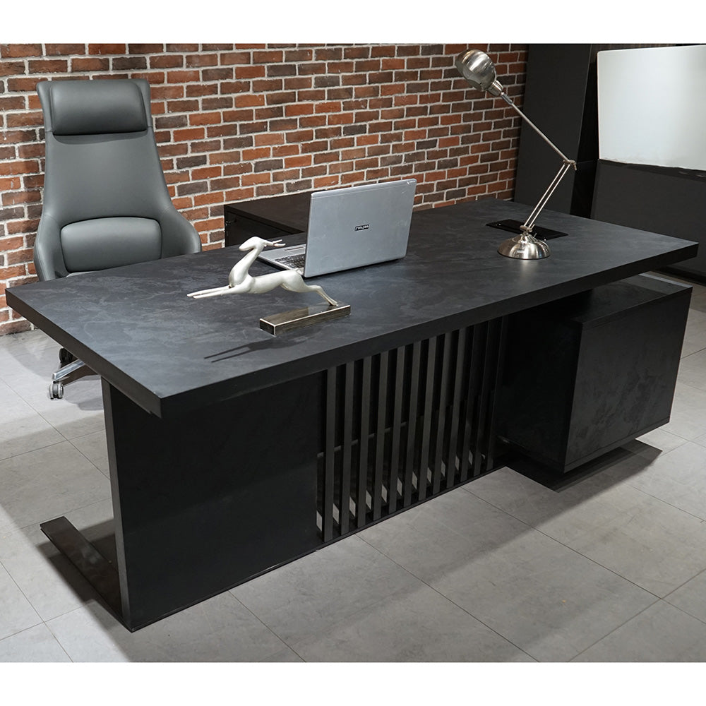 Premium DAXTON Black Executive Desk with Left Return - 200cm Black Concrete Finish | Modern Office Furniture for Home & Workspace