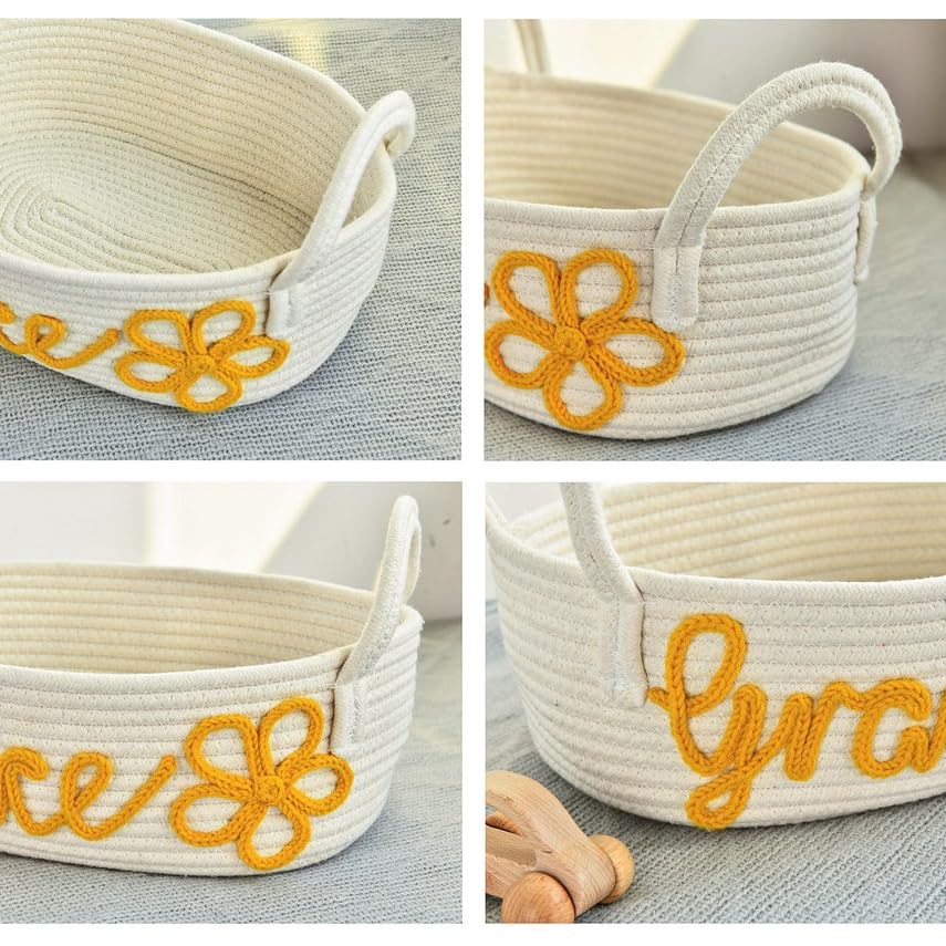 Personalized Baby Shower Gift Basket - Handmade Cotton Rope Storage Bin with Handles for Nursery Organization | Cute Woven Baby Essentials Organizer | Perfect for Newborn Gifts, Nursery Decor & Baby Shower Favors