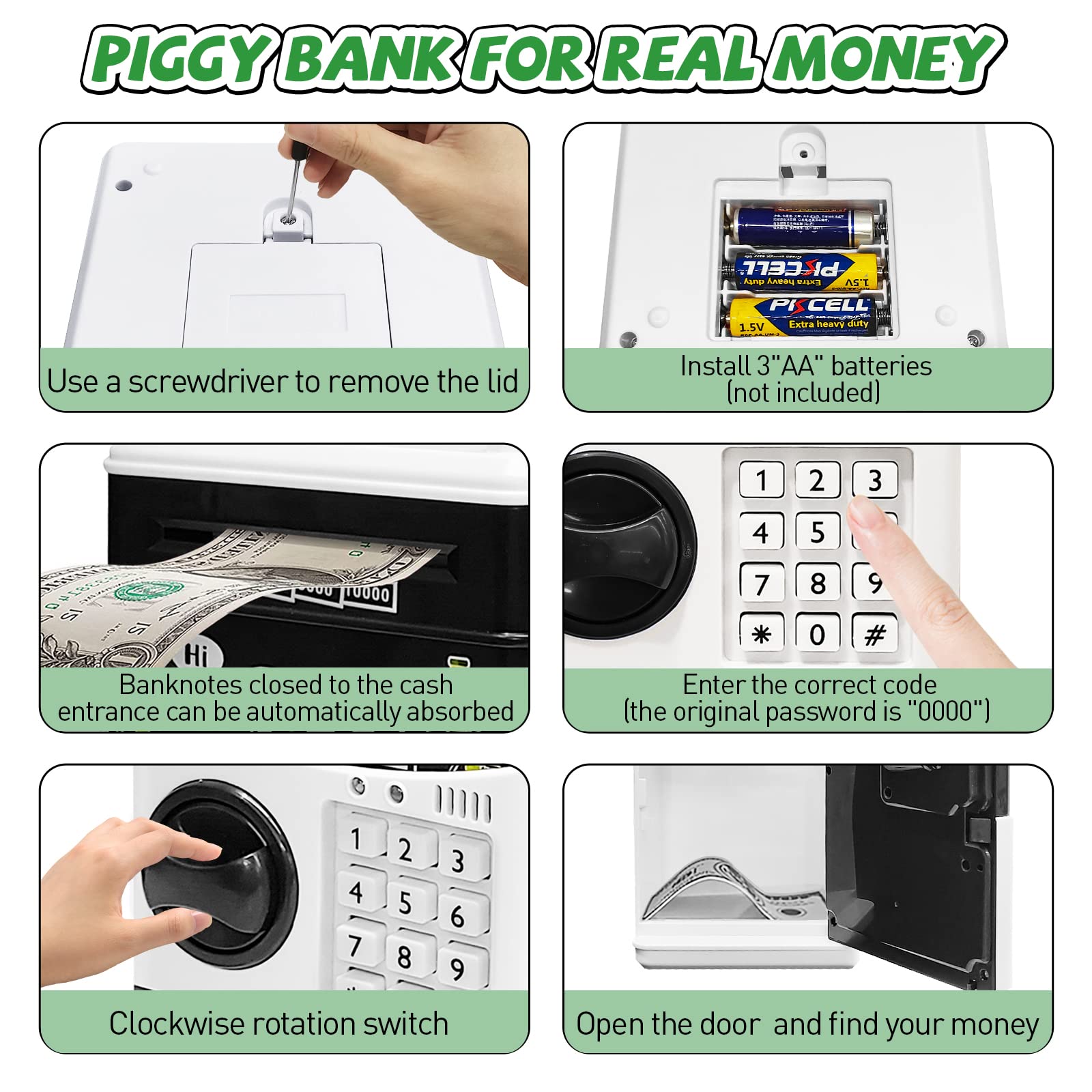 Electronic Password ATM Piggy Bank for Kids - Cute Money Saving Box with Auto Scroll for Coins & Bills - Best Gift for Boys & Girls - Perfect for Birthday, Allowance Savings & Financial Learning