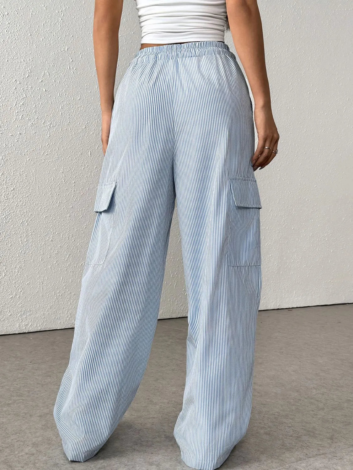 Stylish Striped Drawstring Wide Leg Cargo Pants for Women - Comfortable Casual & Outdoor Hiking Trousers