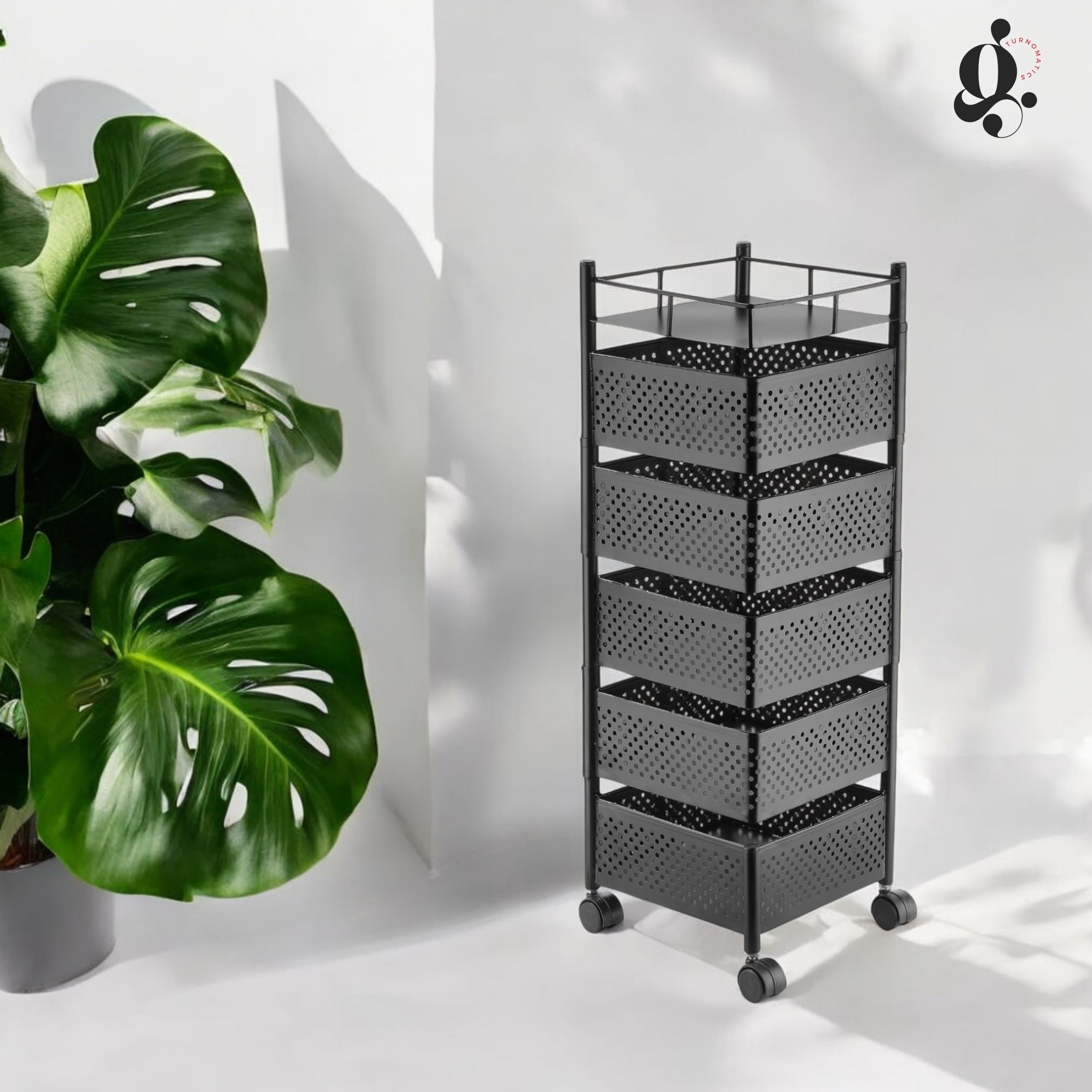 GOLDEX TURNOMATICS 5-Tier Kitchen Storage Organizer - Square Design Drawer Rack for Fruits, Vegetables, Cutlery & Kitchen Utensils | Space-Saving Cabinet & Countertop Organizer for Pantry, Dining Room & Small Kitchen Organization