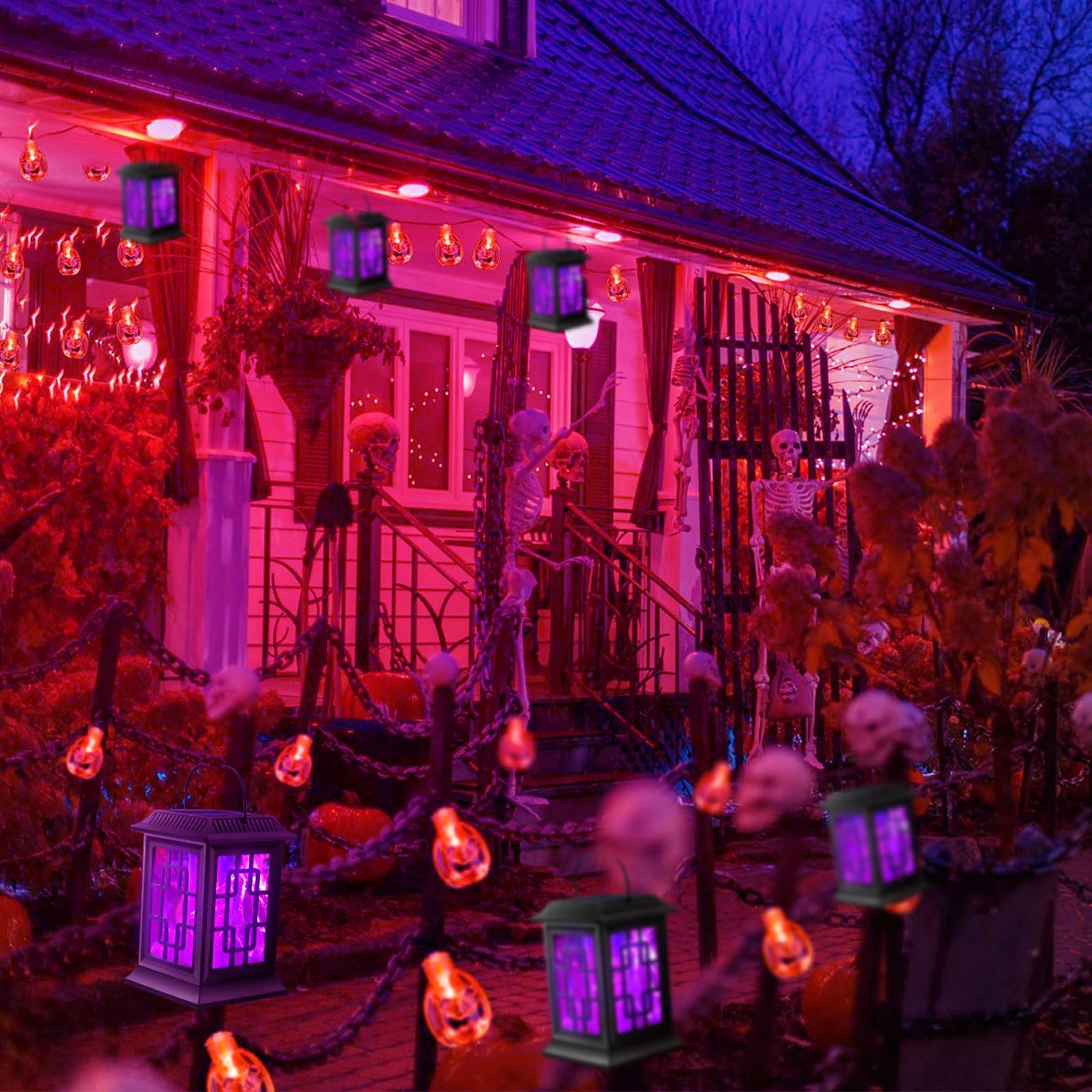 2 Pack Solar Flickering Flame Lanterns - Waterproof Outdoor Hanging Solar Lights for Garden, Patio, Yard & Pathway Decor (Purple) | Perfect for Halloween, Christmas & Backyard Parties