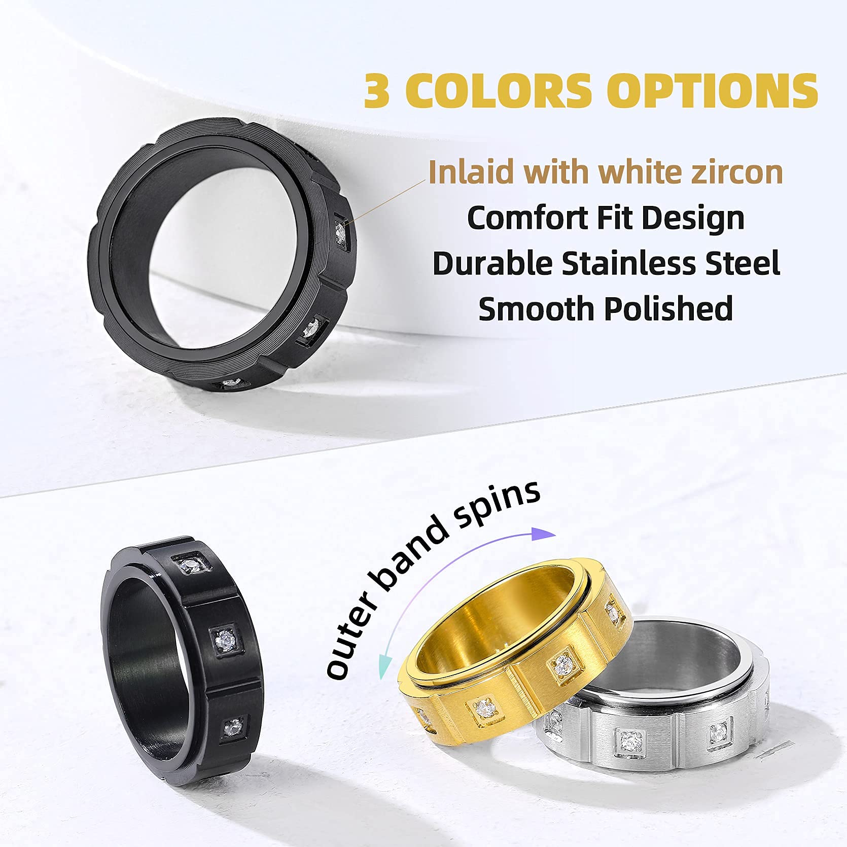 GOLDCHIC Spinner Ring for Men & Women - Titanium Steel Anxiety Relief Fidget Ring with Sand Blast Finish, Celtic Design, 8mm Width (Black/18k Gold Plated, Size 7-12) - Perfect for Stress Relief, Meditation & Focus - Includes Gift Box