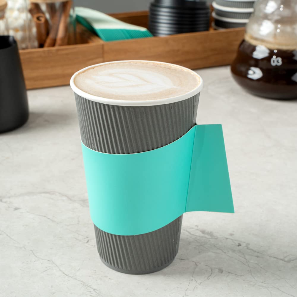 Restpresso Hot Coffee Sleeves with Handle - 1000 Disposable Cup Sleeves for 12oz, 16oz & 20oz Cups | Turquoise Paper Cup Jackets | Restaurantware (Cups Sold Separately) - Perfect for Coffee Shops, Cafes & Takeout Businesses