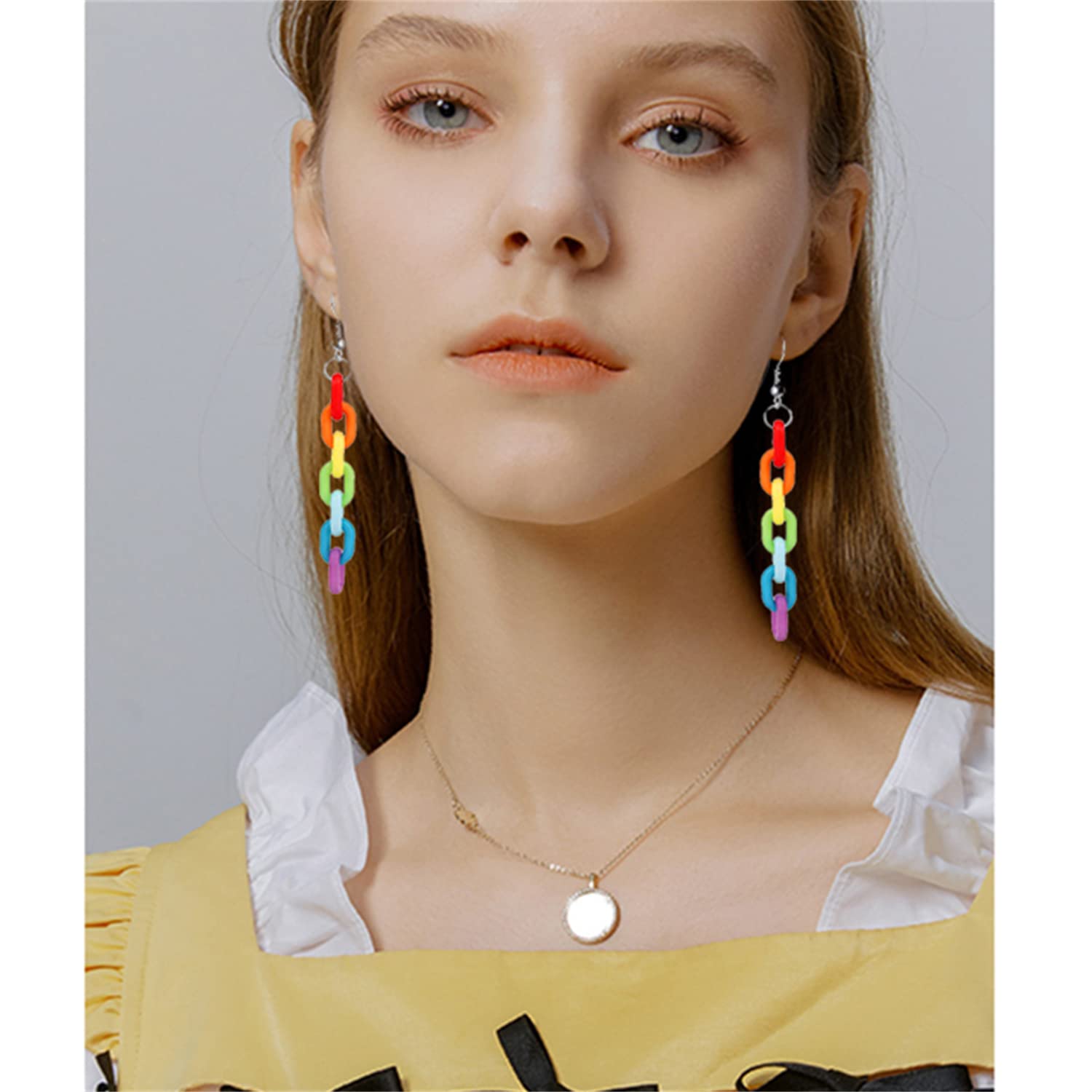 Handmade Lightweight Rainbow Resin Chain Earrings - Colorful Acrylic Dangle Jewelry for Women | Boho Chic, Party & Everyday Wear Accessories