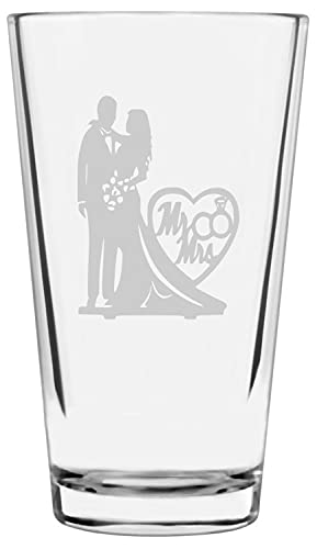Wedding Pint Glass 16oz - Bride & Groom Silhouette for Couples & Anniversaries