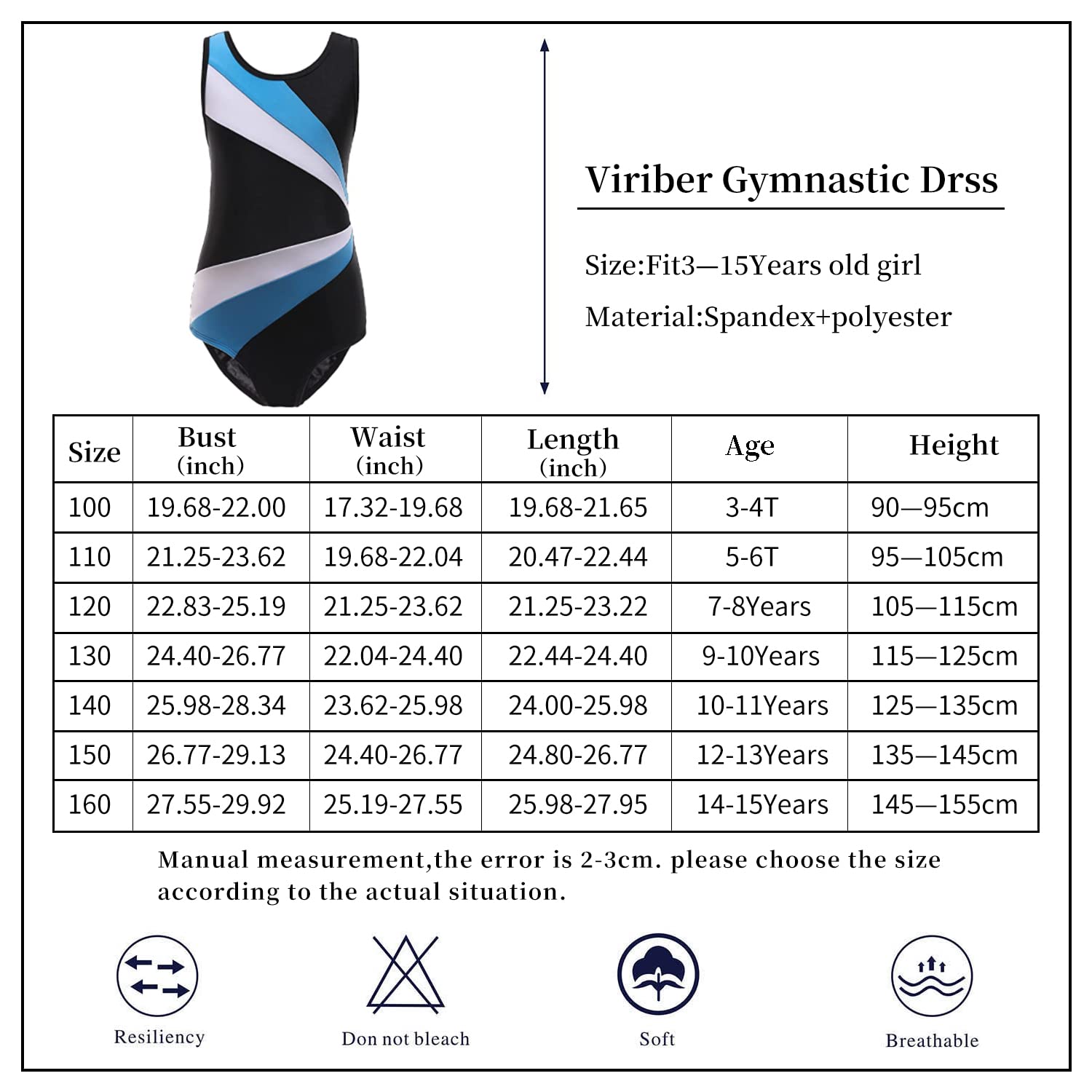 Viriber Girls Gymnastics Leotards - Breathable Dance Ballet Suits for Kids, Toddler Activewear Dresses with Comfortable Stretch Fabric - Perfect for Ballet Class, Gymnastics Practice & Dance Performances